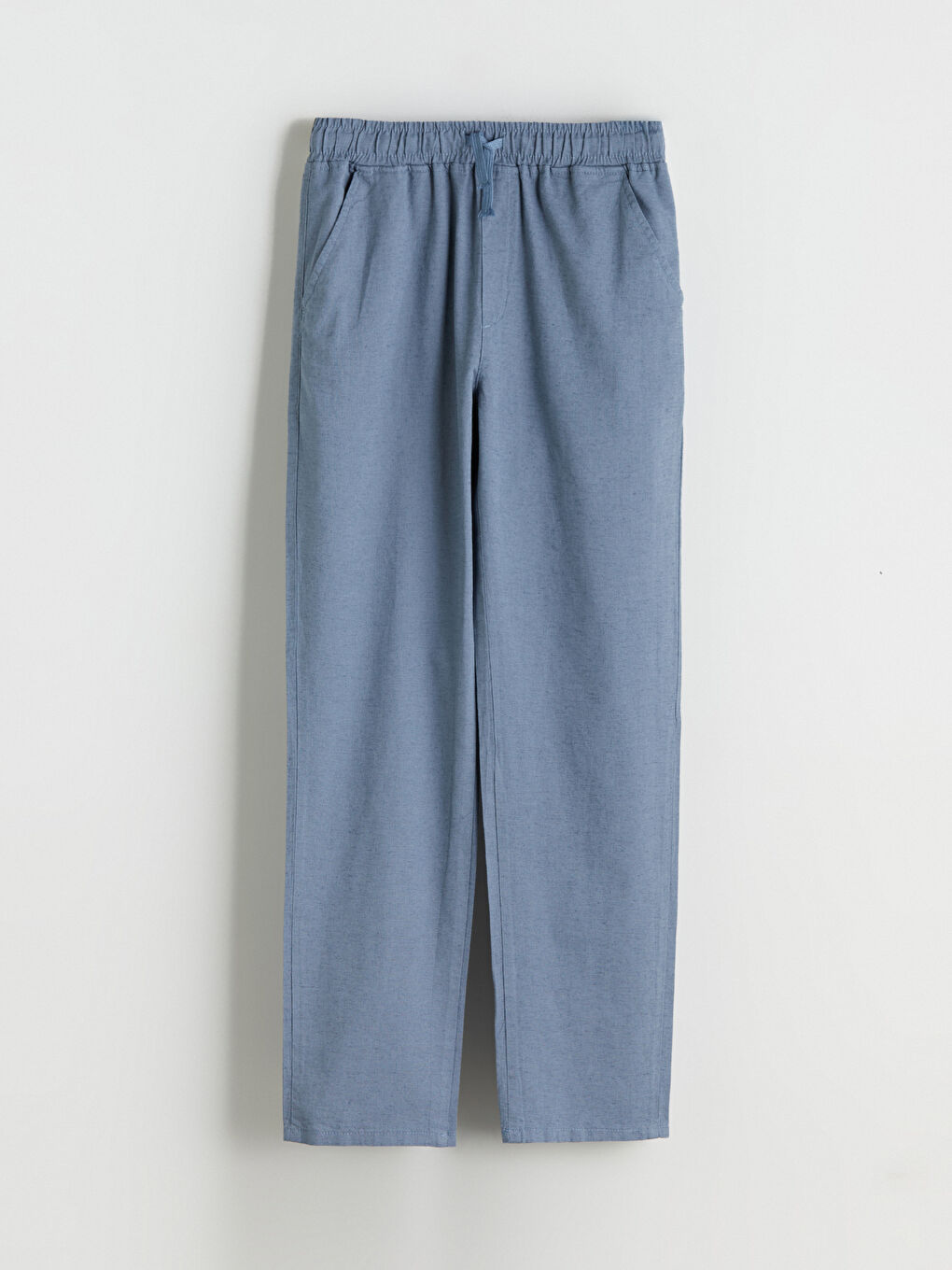 Mavi Beli Lastikli Keten Karışımlı Erkek Çocuk Pantolon