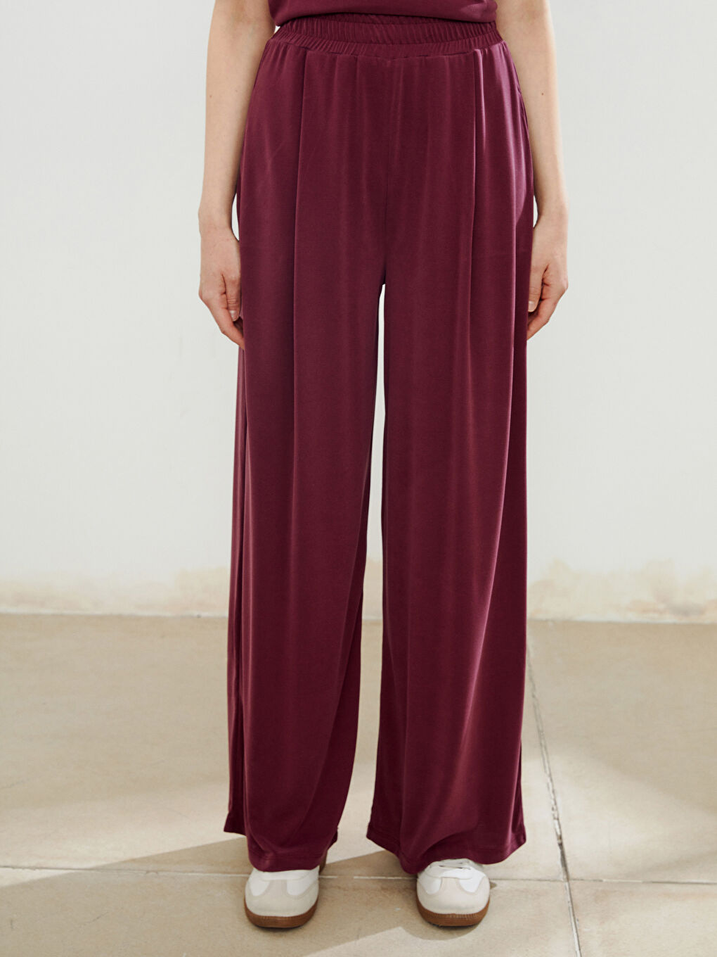 Bordo Beli Lastikli Modal Karışımlı Kadın Eşofman Altı-1