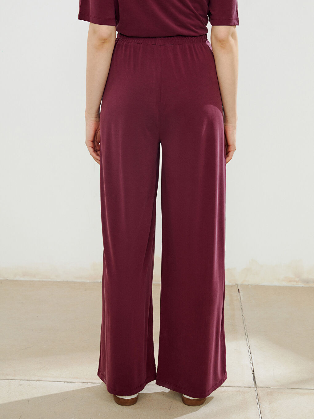 Bordo Beli Lastikli Modal Karışımlı Kadın Eşofman Altı-3