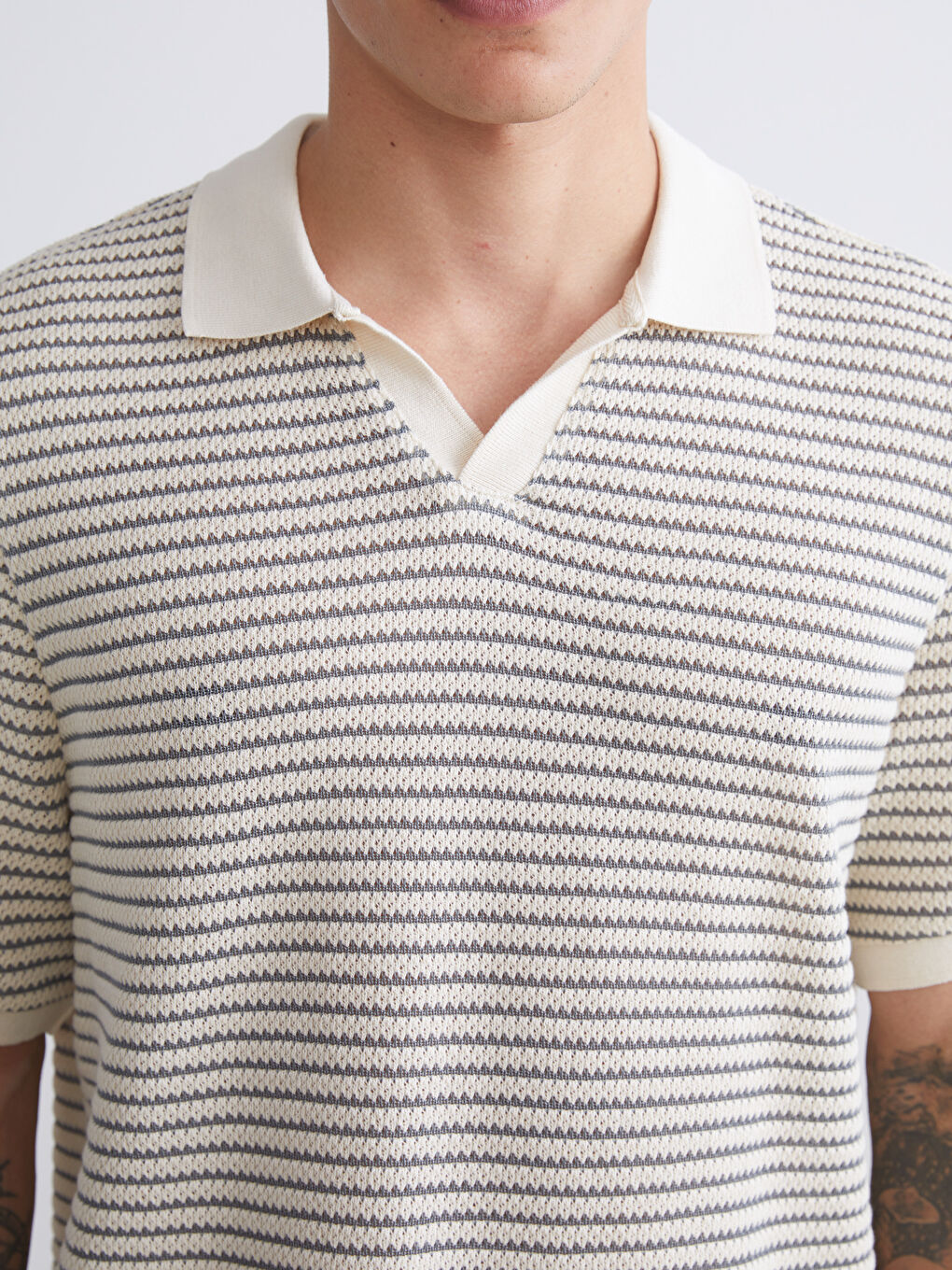 Yeşil Polo Yaka Çizgili Erkek Tişört-2