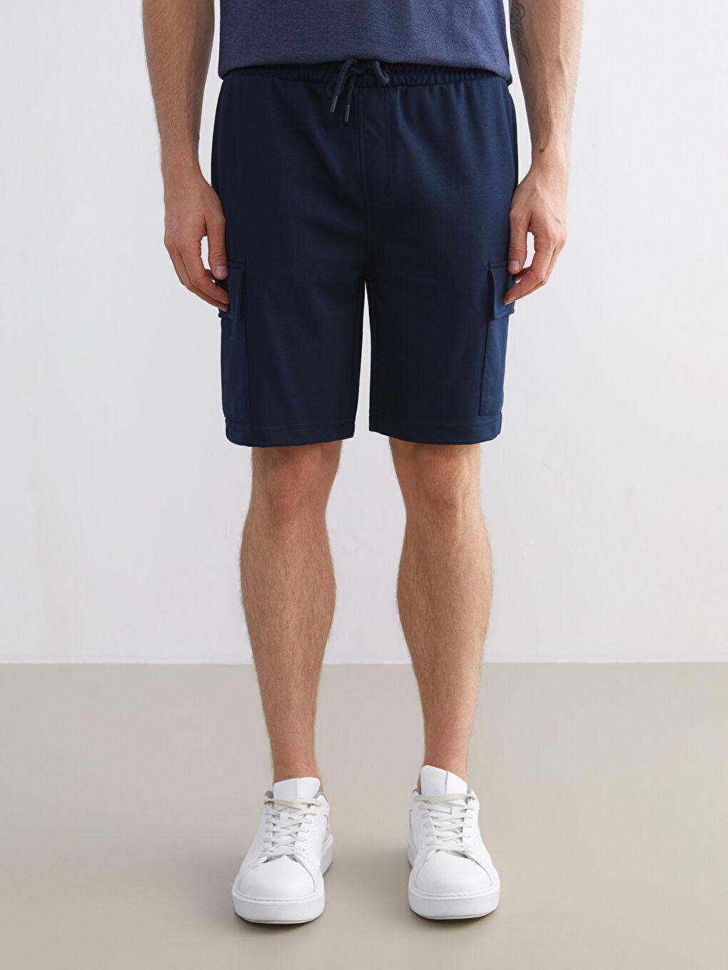 Lacivert Standart Kalıp Erkek Kargo Şort-1