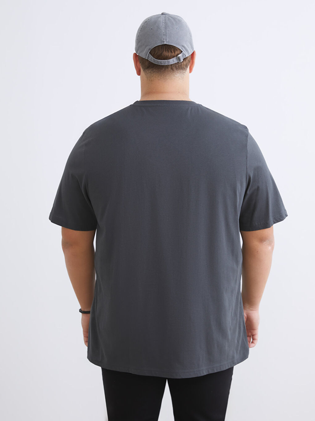 Antrasit Büyük Beden Bisiklet Yaka Baskılı Penye Erkek Tişört-3