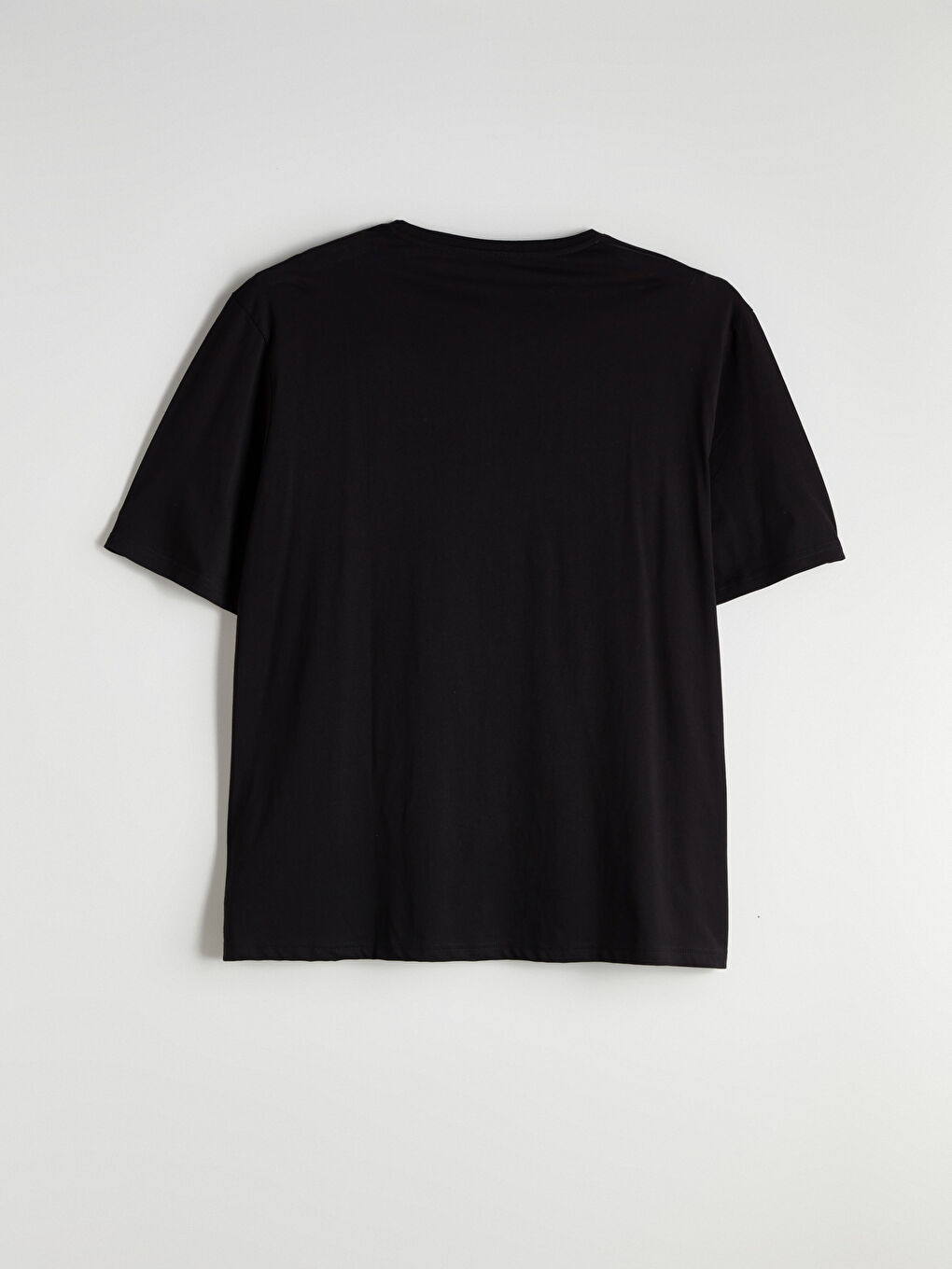 Siyah Büyük Beden Bisiklet Yaka Baskılı Penye Erkek Tişört-4