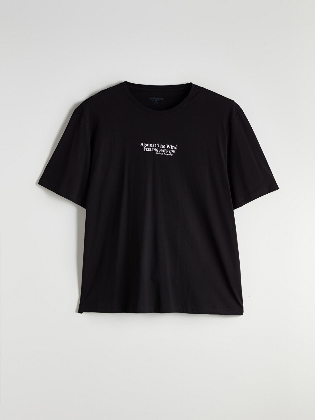 Siyah Büyük Beden Bisiklet Yaka Baskılı Penye Erkek Tişört-5