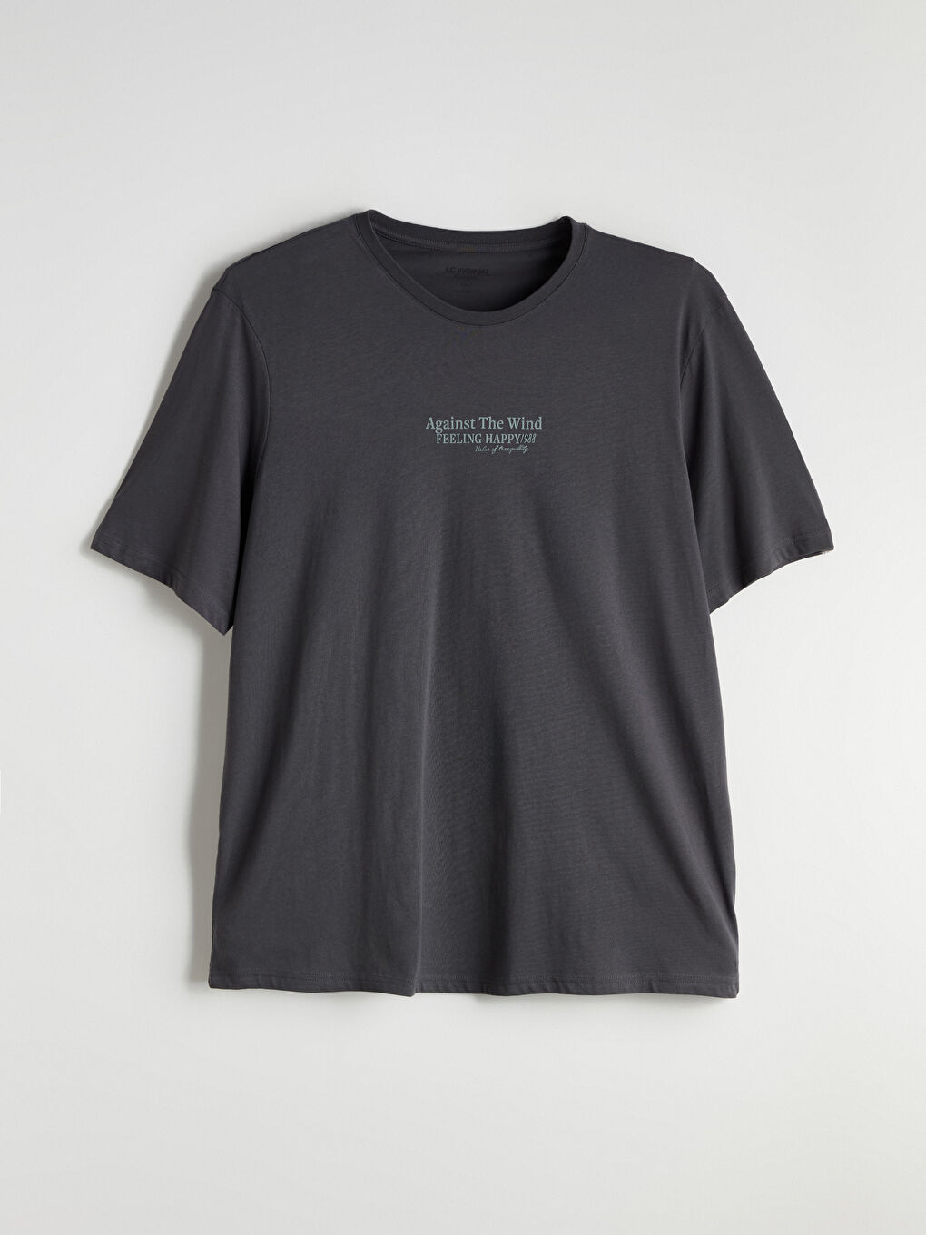 Antrasit Büyük Beden Bisiklet Yaka Baskılı Penye Erkek Tişört-4