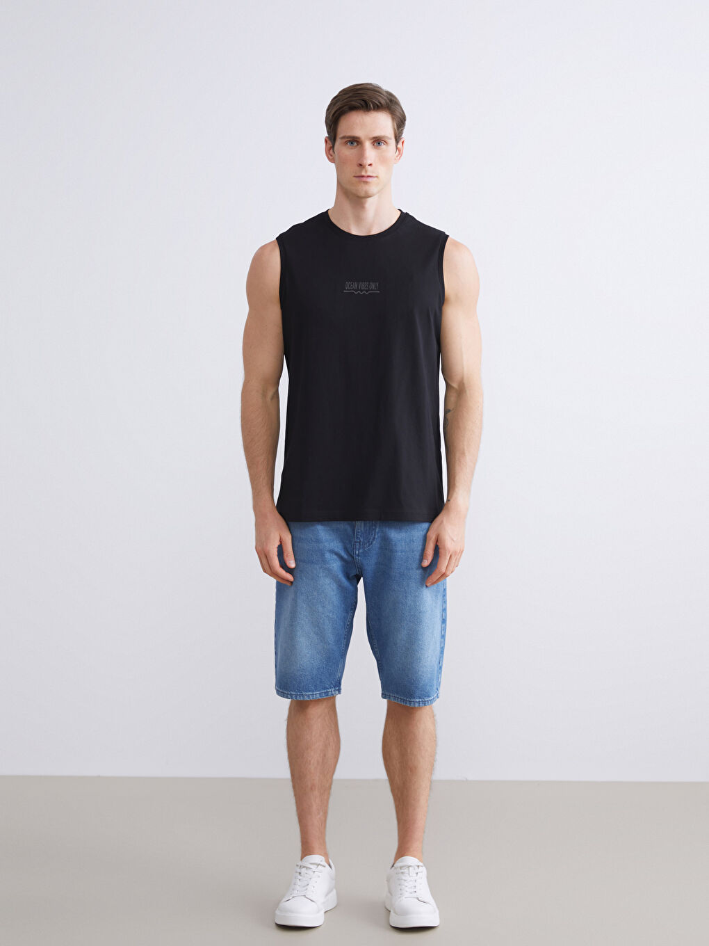 Siyah Bisiklet Yaka Baskılı Penye Erkek Kolsuz Tişört 2'li Paket-3