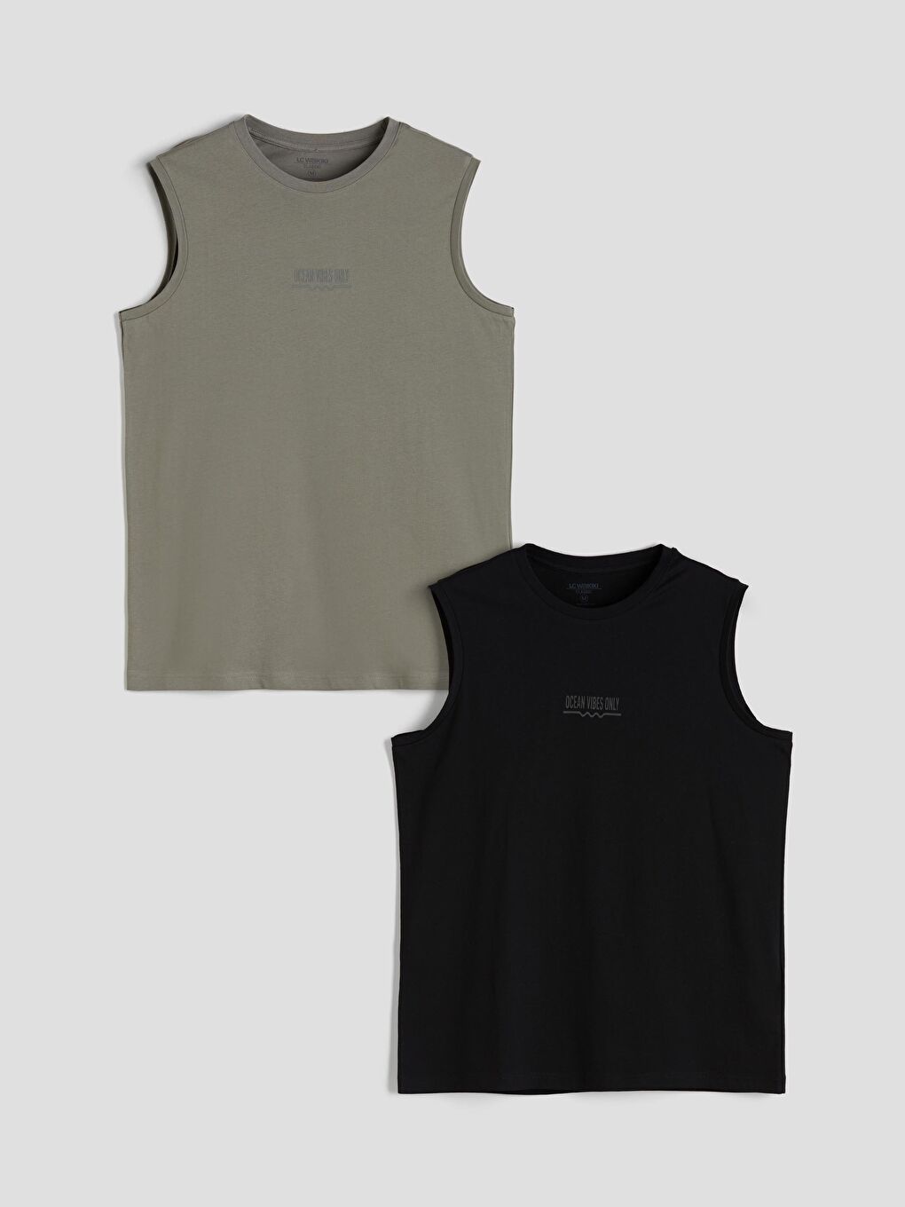 Siyah Bisiklet Yaka Baskılı Penye Erkek Kolsuz Tişört 2'li Paket-7