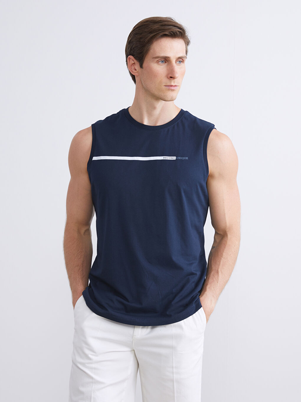 Gri Bisiklet Yaka Baskılı Penye Erkek Kolsuz Tişört 2'li Paket-1