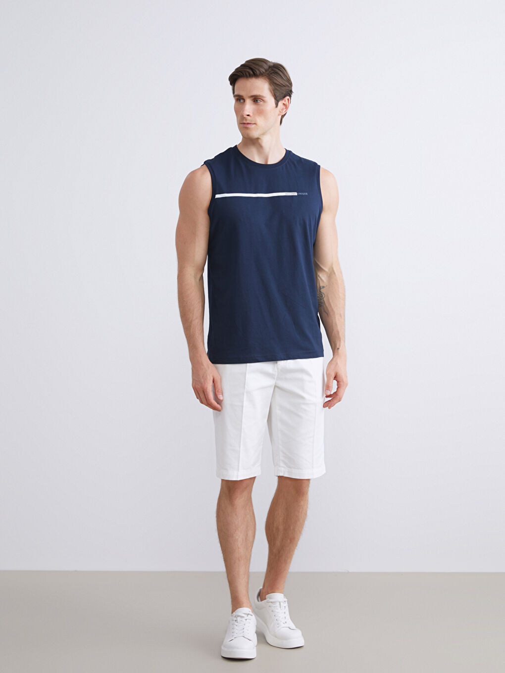 Gri Bisiklet Yaka Baskılı Penye Erkek Kolsuz Tişört 2'li Paket-4