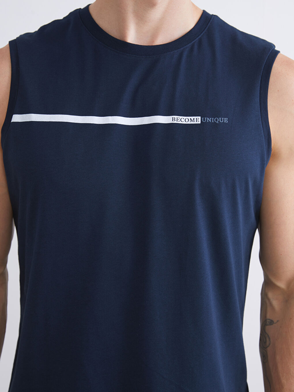 Gri Bisiklet Yaka Baskılı Penye Erkek Kolsuz Tişört 2'li Paket-5