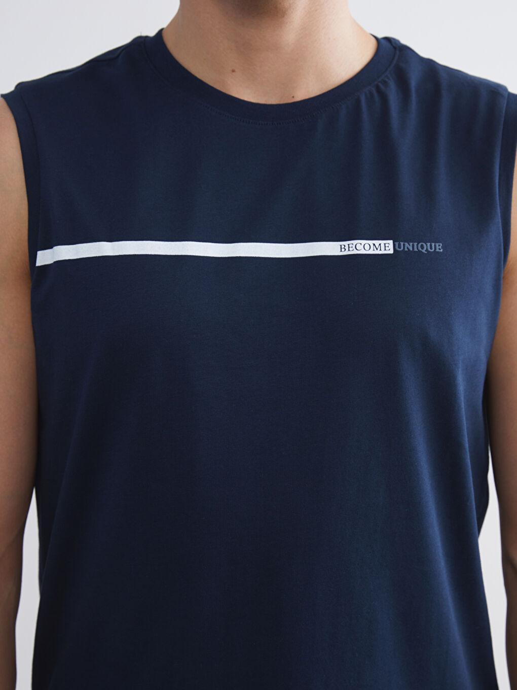 Lacivert Bisiklet Yaka Baskılı Penye Erkek Kolsuz Tişört 2'li Paket-12