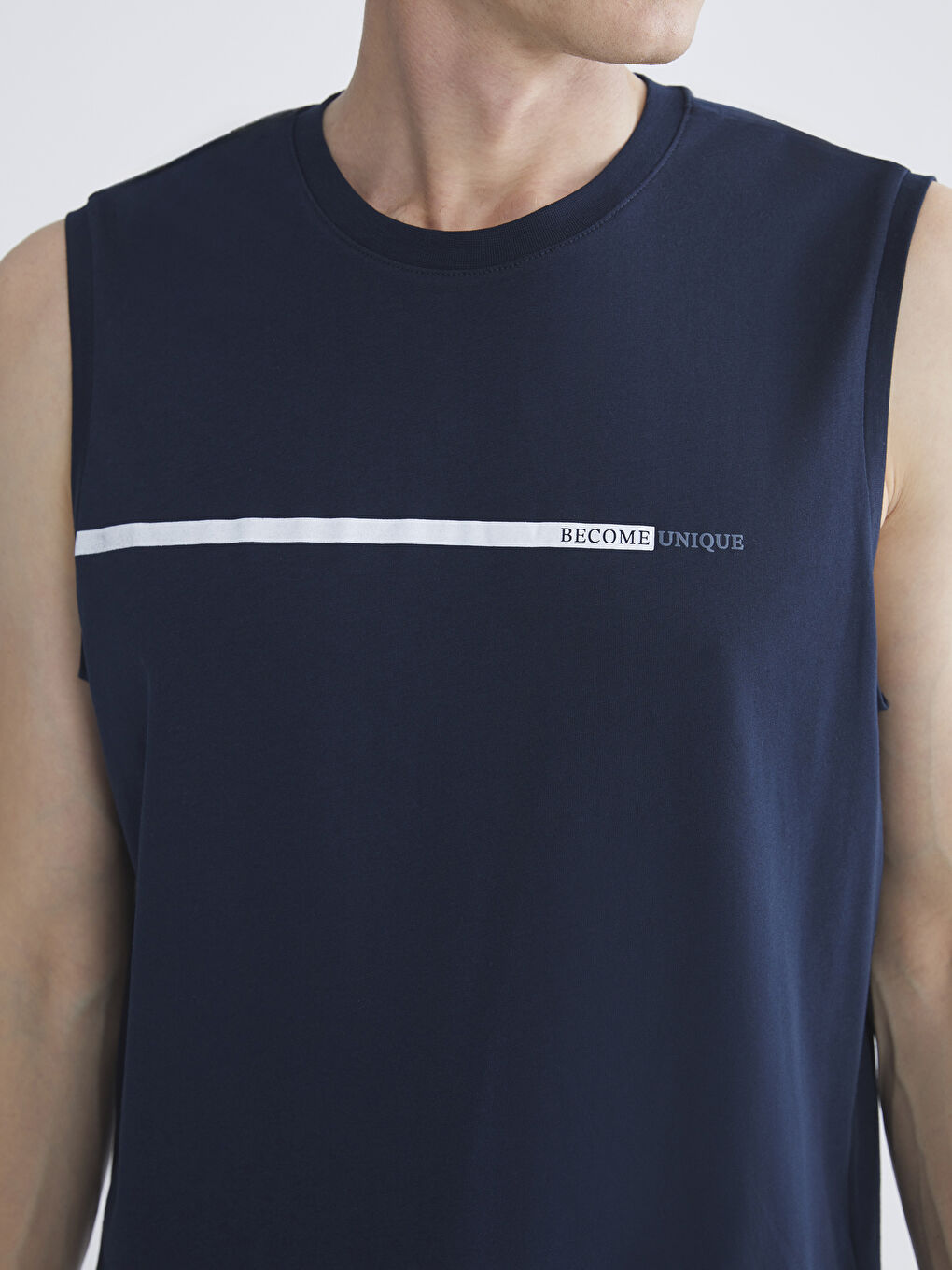 Lacivert Bisiklet Yaka Baskılı Penye Erkek Kolsuz Tişört 2'li Paket-8