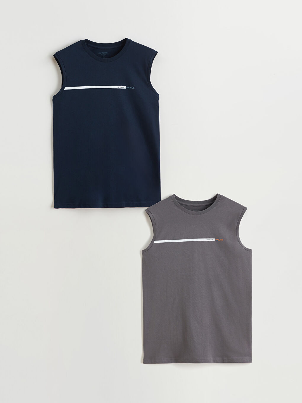 Lacivert Bisiklet Yaka Baskılı Penye Erkek Kolsuz Tişört 2'li Paket-13