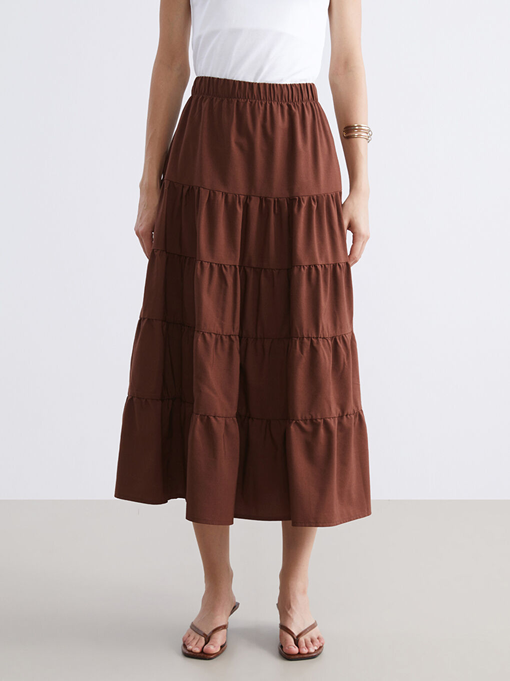 Kahverengi Beli Lastikli Katkat Poplin Etek-1