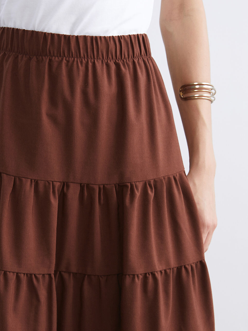 Kahverengi Beli Lastikli Katkat Poplin Etek-2