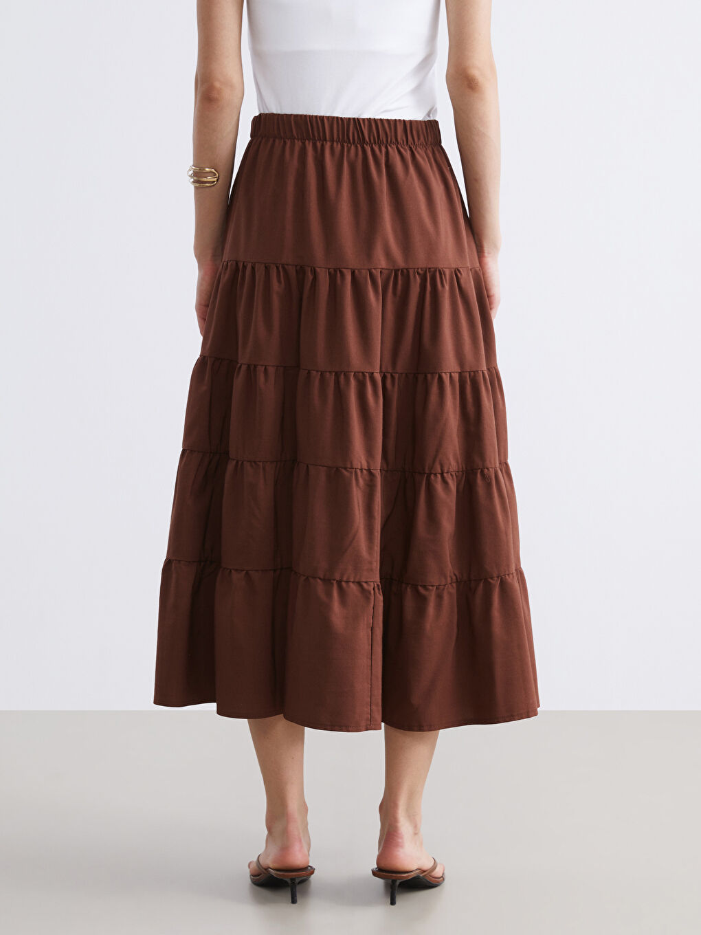 Kahverengi Beli Lastikli Katkat Poplin Etek-3