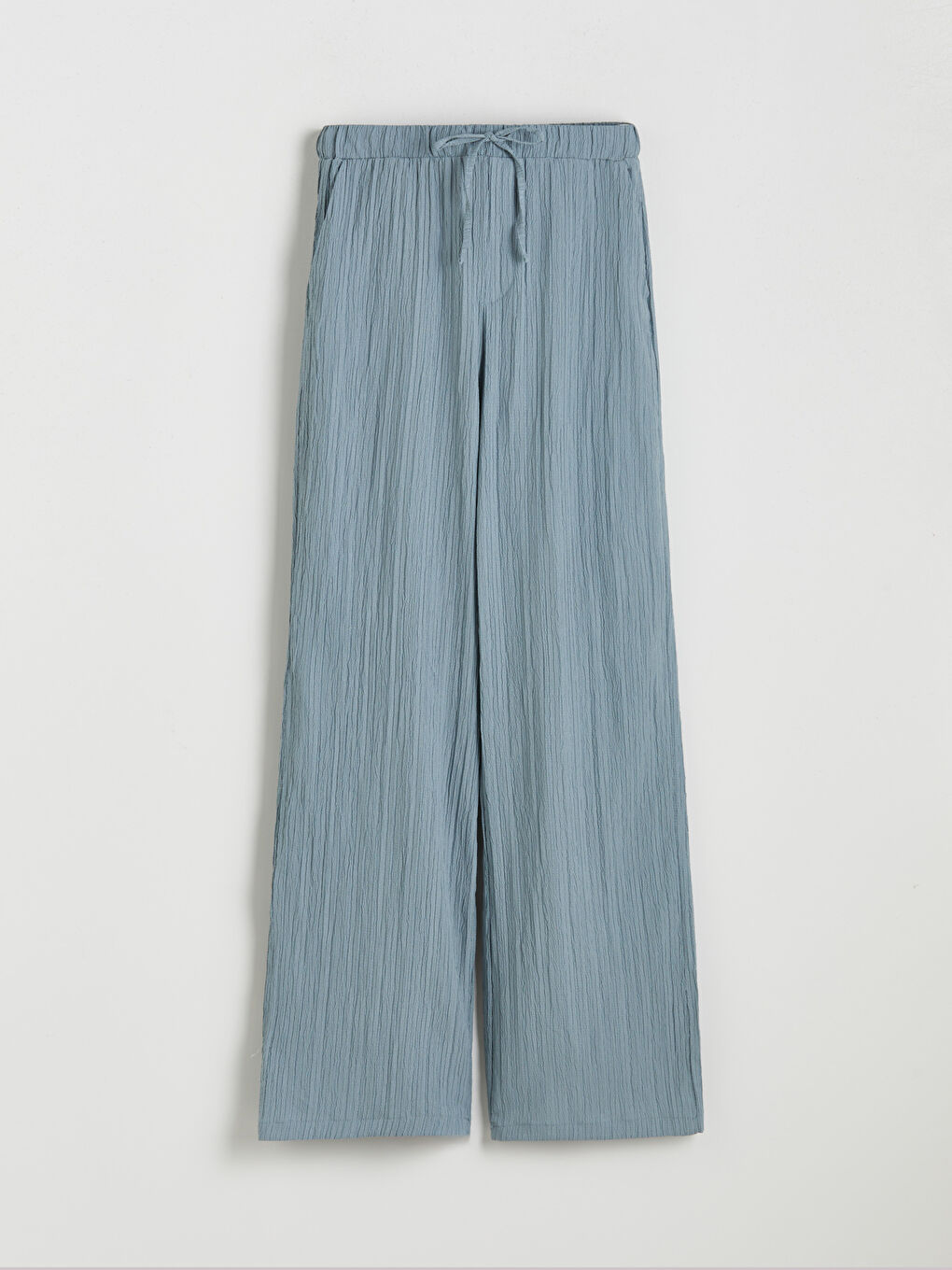 Mavi Beli Lastikli Dokulu Kadın Pantolon-4