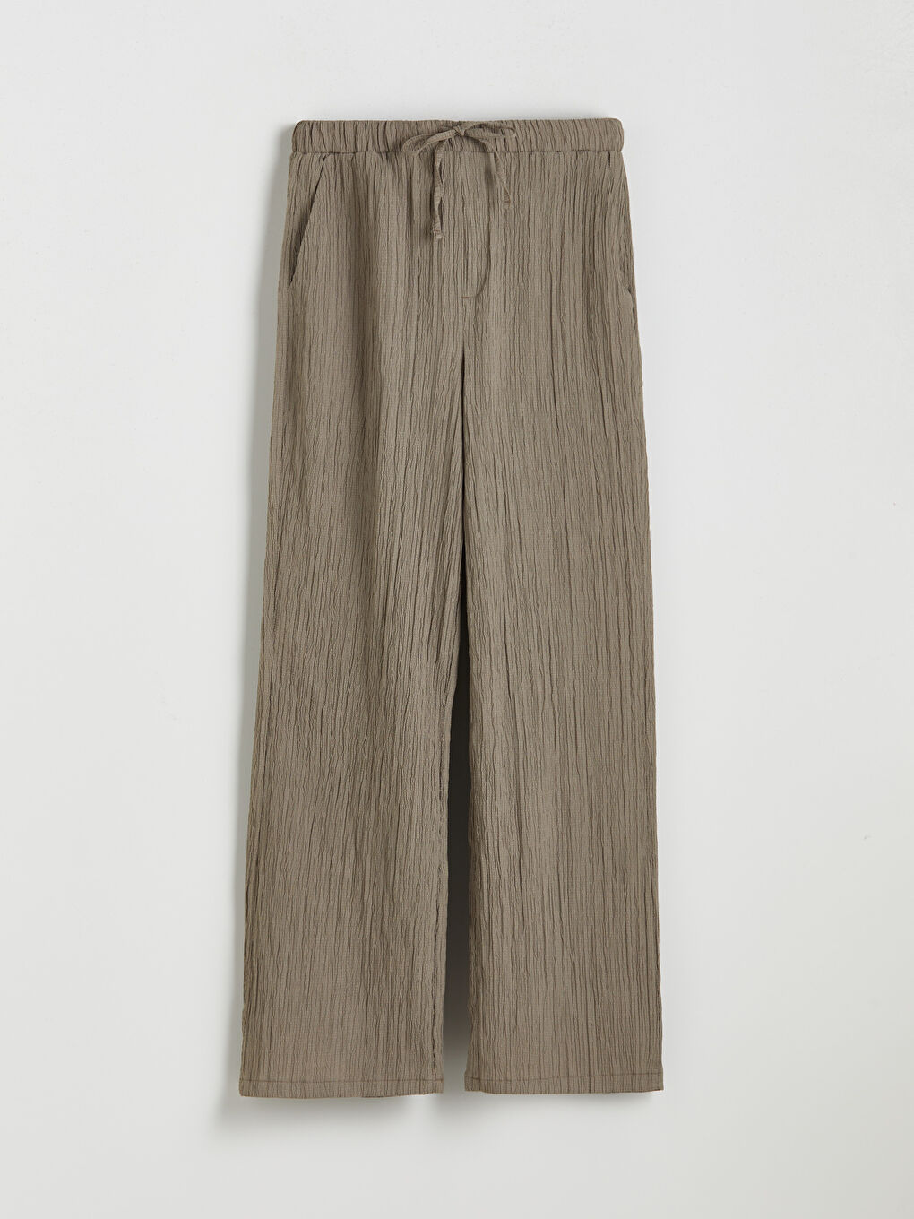 Haki Beli Lastikli Dokulu Kadın Pantolon-4