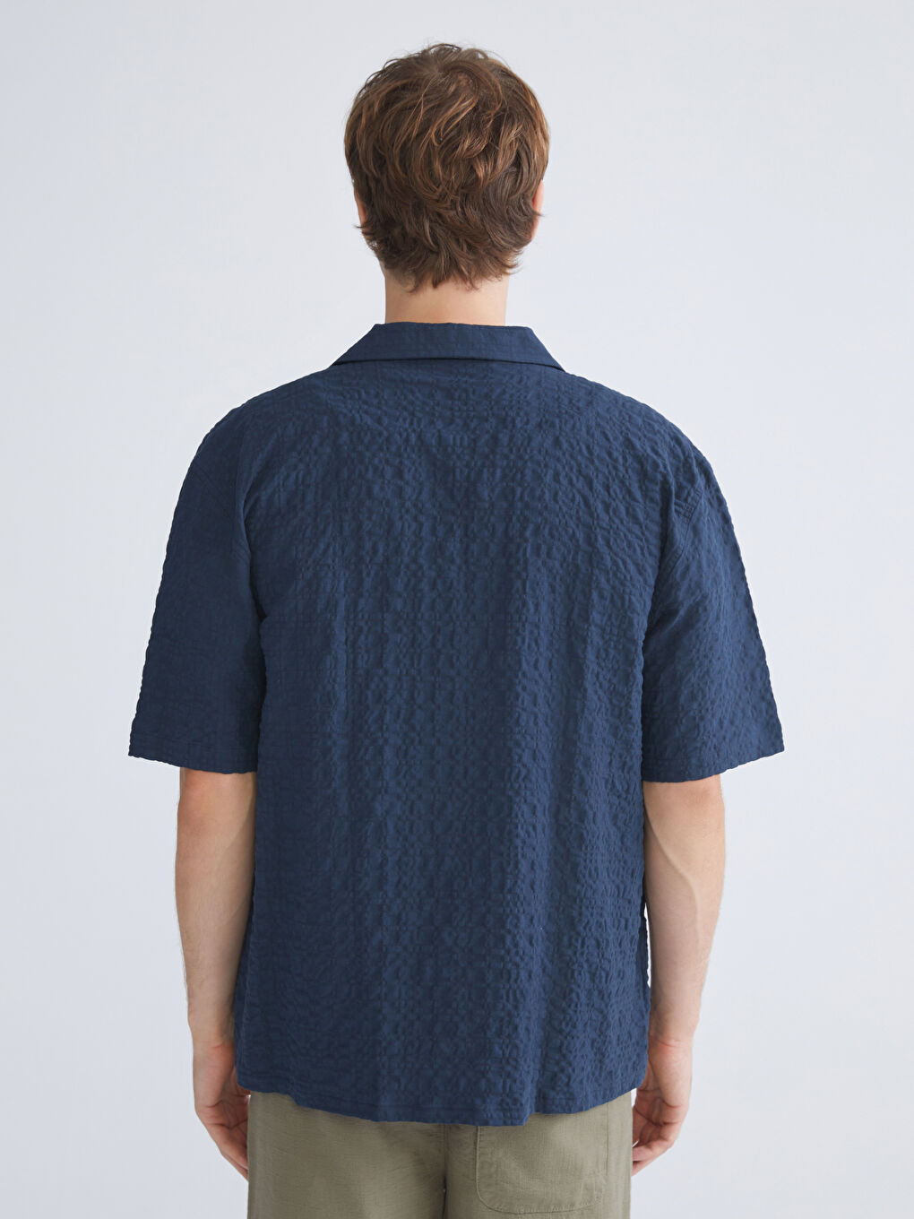 Lacivert Rahat Kalıp Resort Yaka Kısa Kollu Erkek Gömlek-3