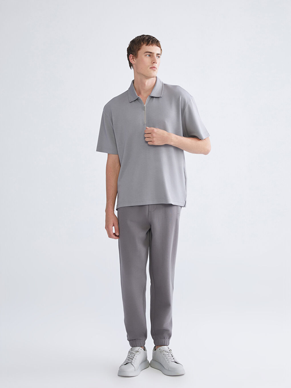 Gri Polo Yaka Erkek Tişört-1