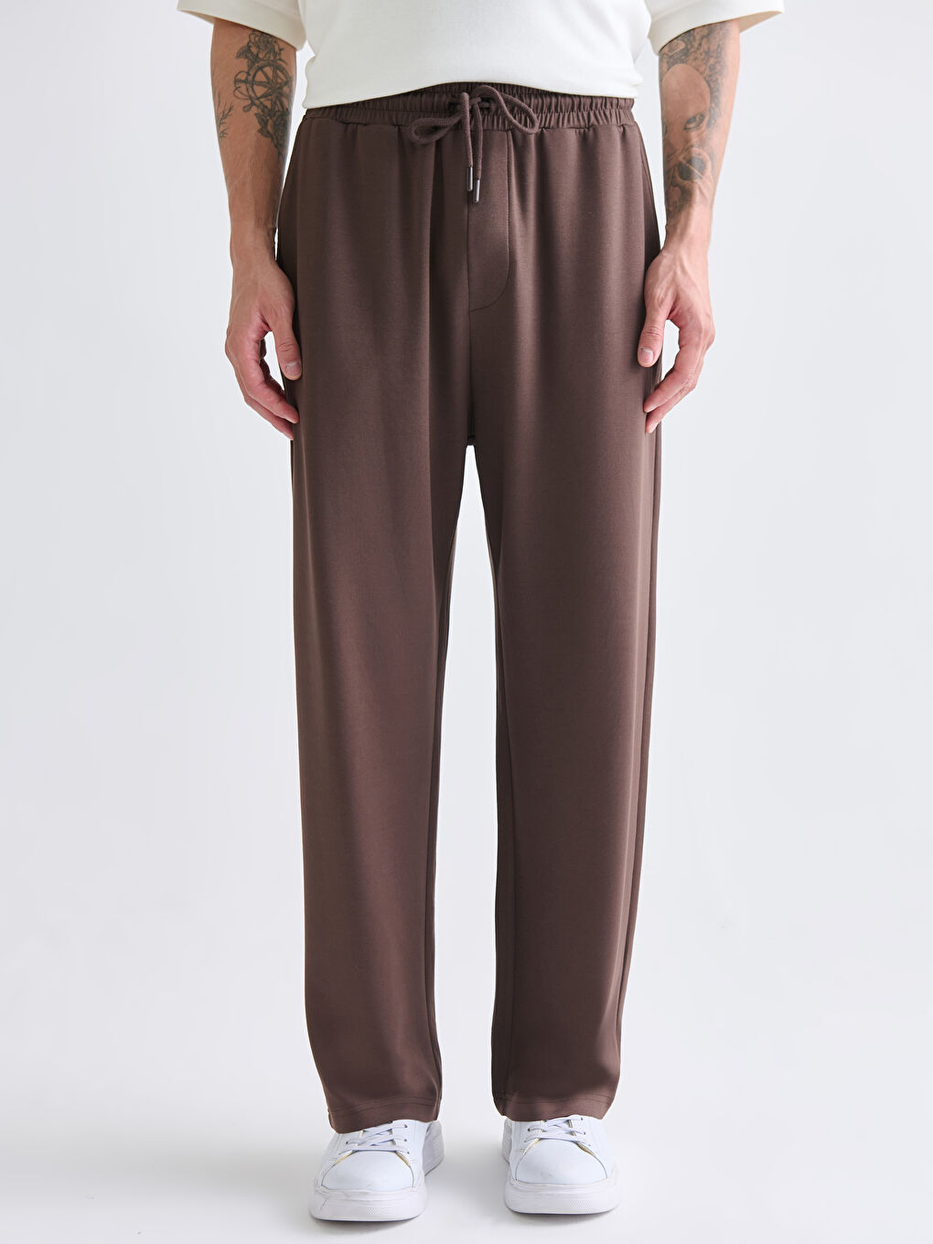 Kahverengi Rahat Kalıp Erkek Eşofman Altı-1