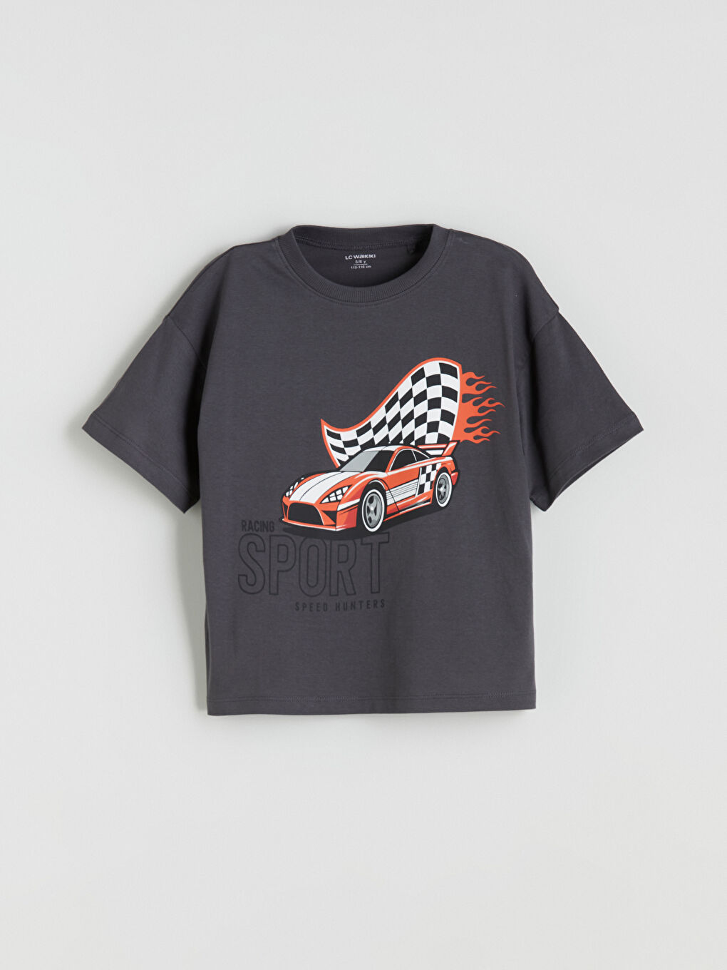 Дөңгелек жағалы көлік принтті ұлдарға арналған футболка