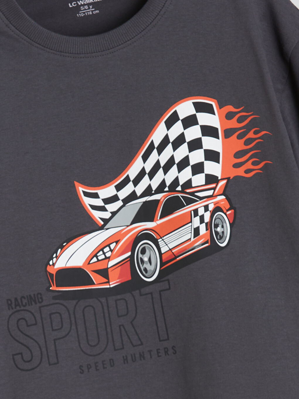 Дөңгелек жағалы көлік принтті ұлдарға арналған футболка-1