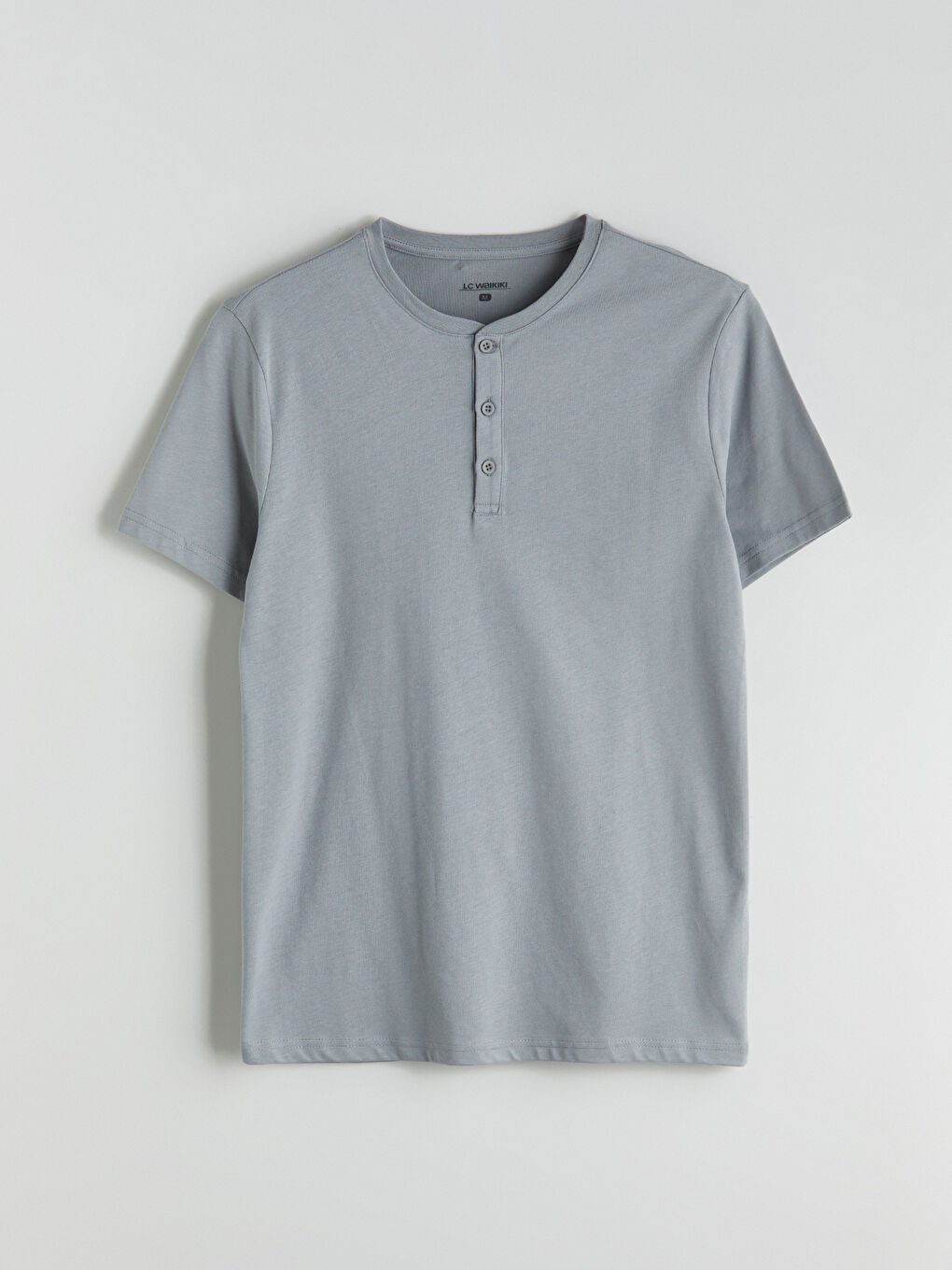 Gri Bisiklet Yaka Kısa Kollu Erkek Pijama Üst-4