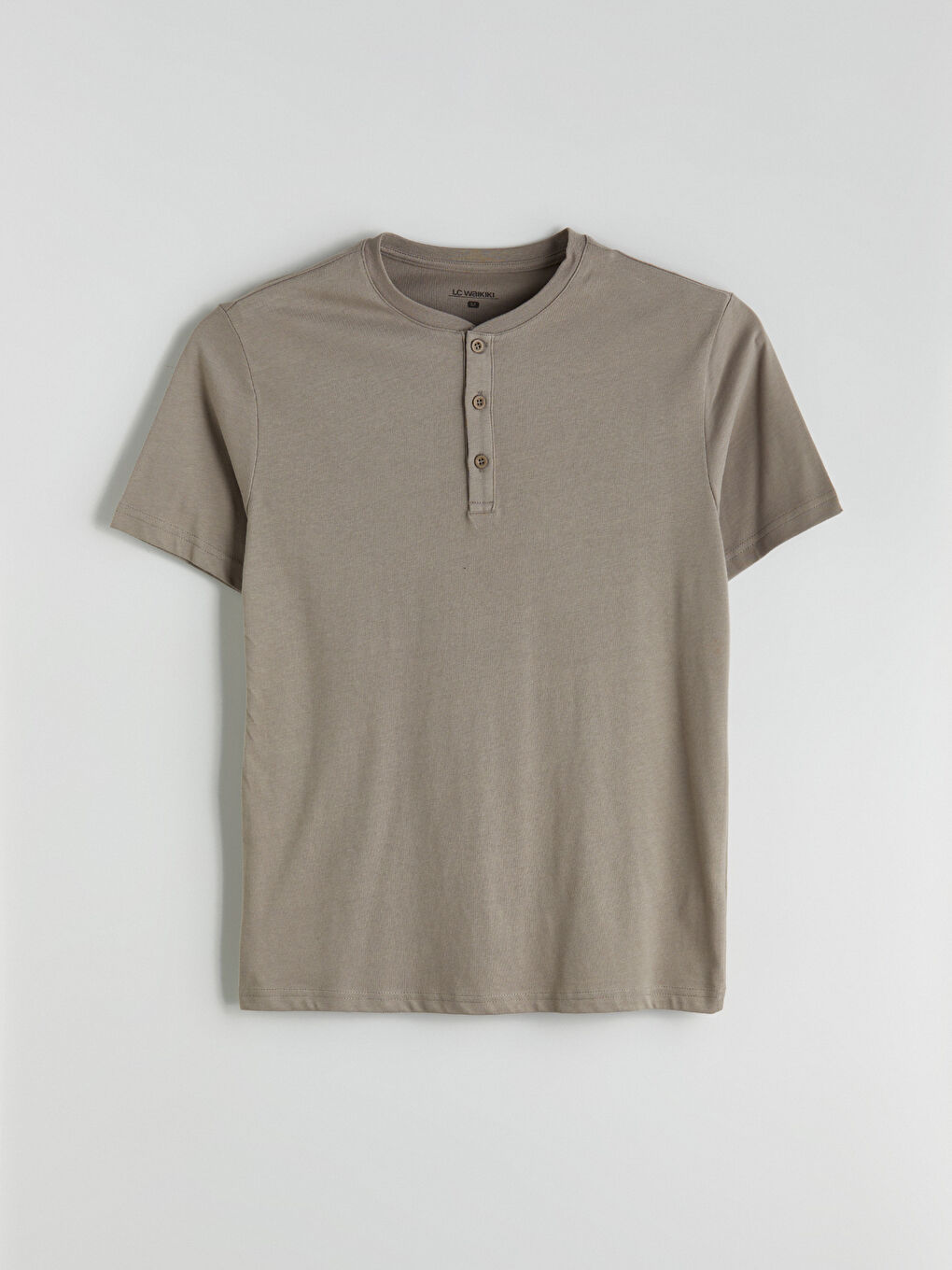 Bej Bisiklet Yaka Kısa Kollu Erkek Pijama Üst-4