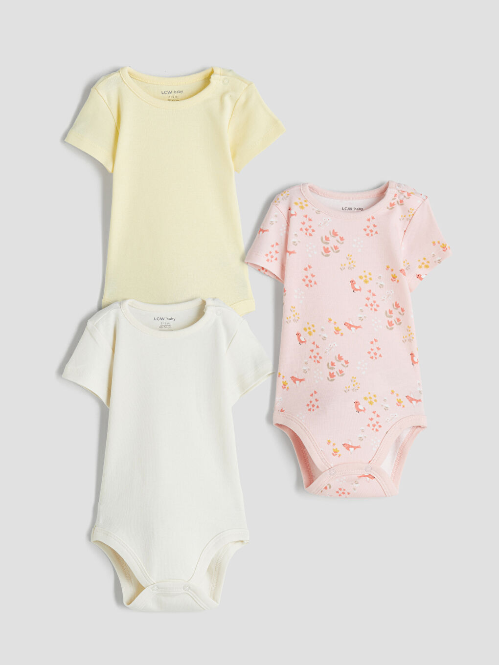 Sarı Bisiklet Yaka Kısa Kollu Kız Bebek Çıtçıtlı Body 3'lü