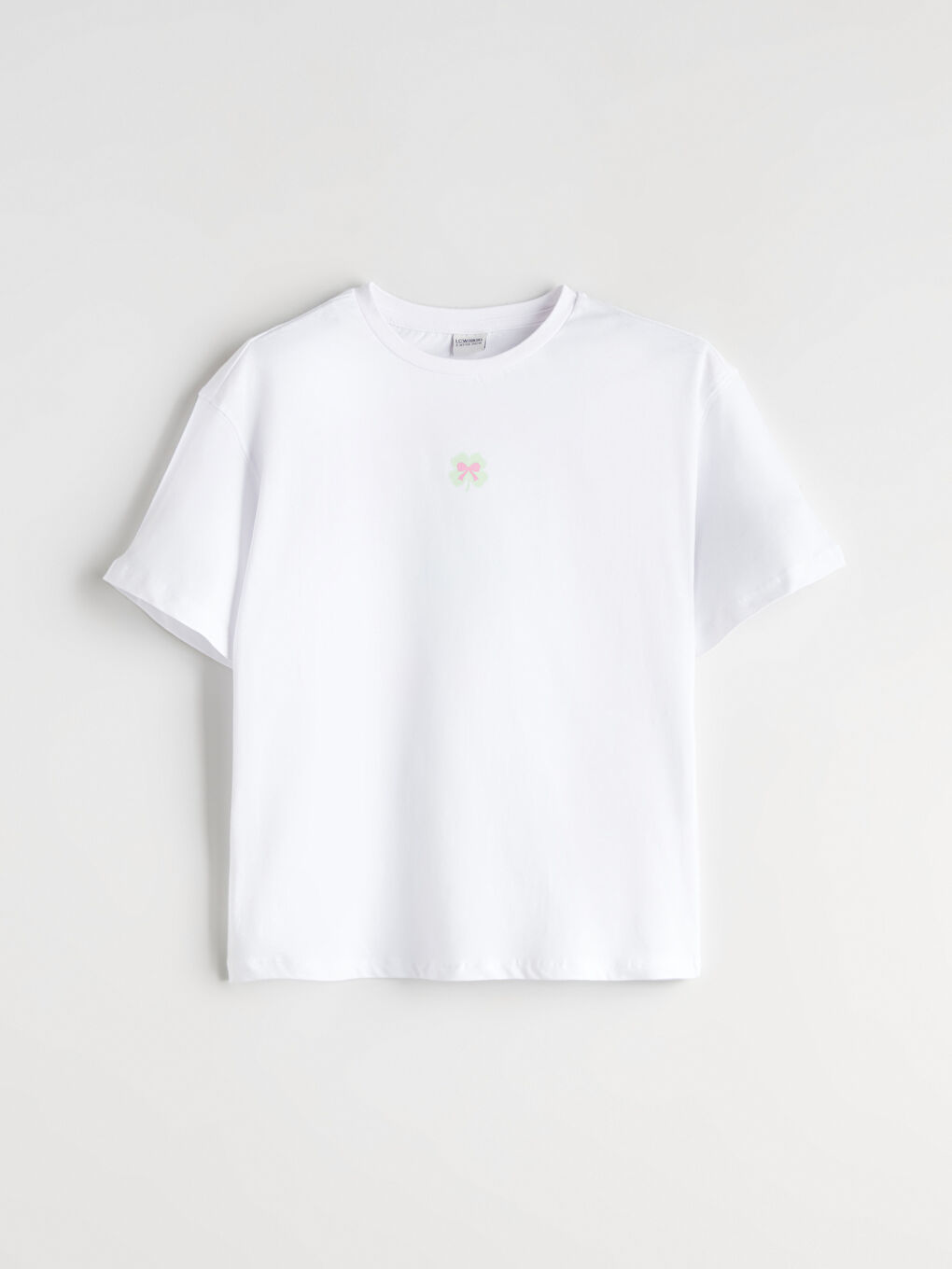 Beyaz Bisiklet Yaka Kız Çocuk Tişört-1