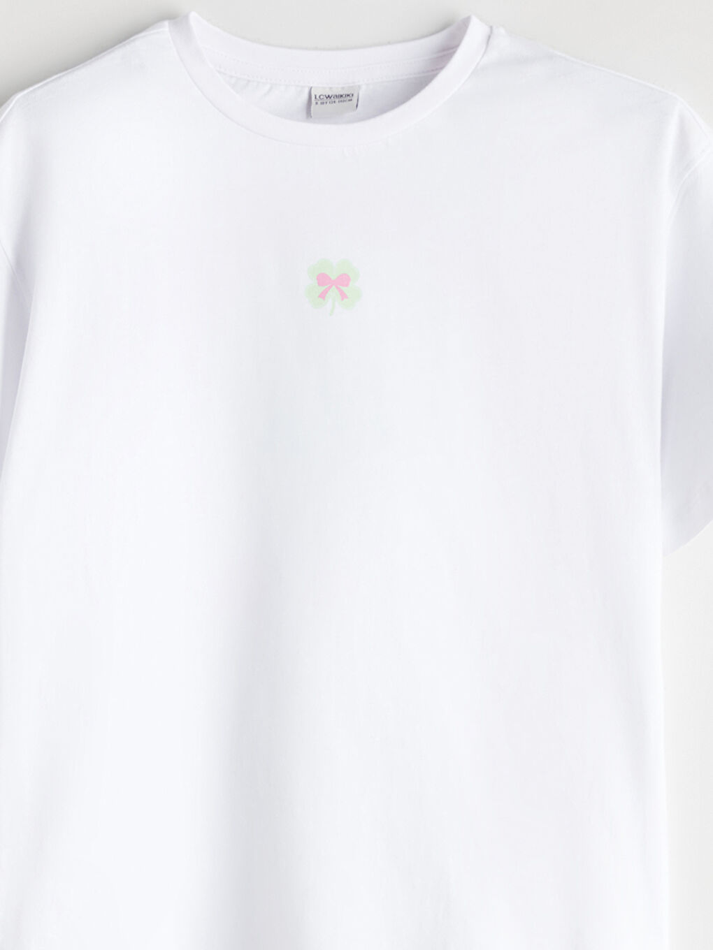 Beyaz Bisiklet Yaka Kız Çocuk Tişört-2