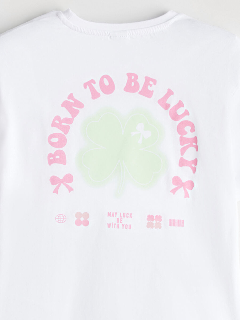 Beyaz Bisiklet Yaka Kız Çocuk Tişört-3