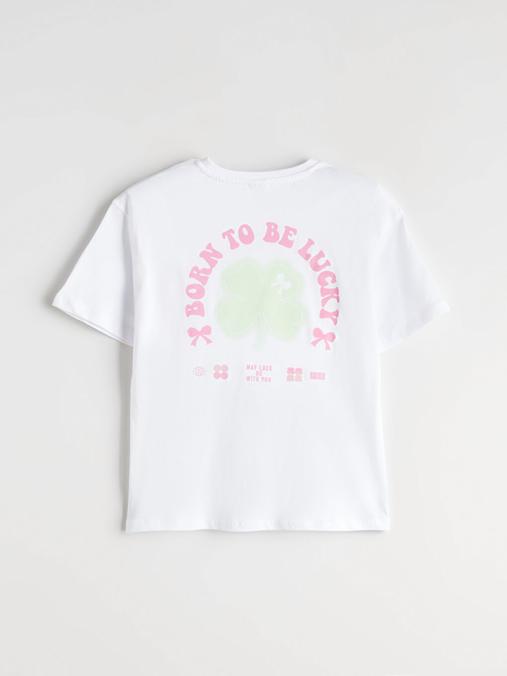 Beyaz Bisiklet Yaka Kız Çocuk Tişört-4