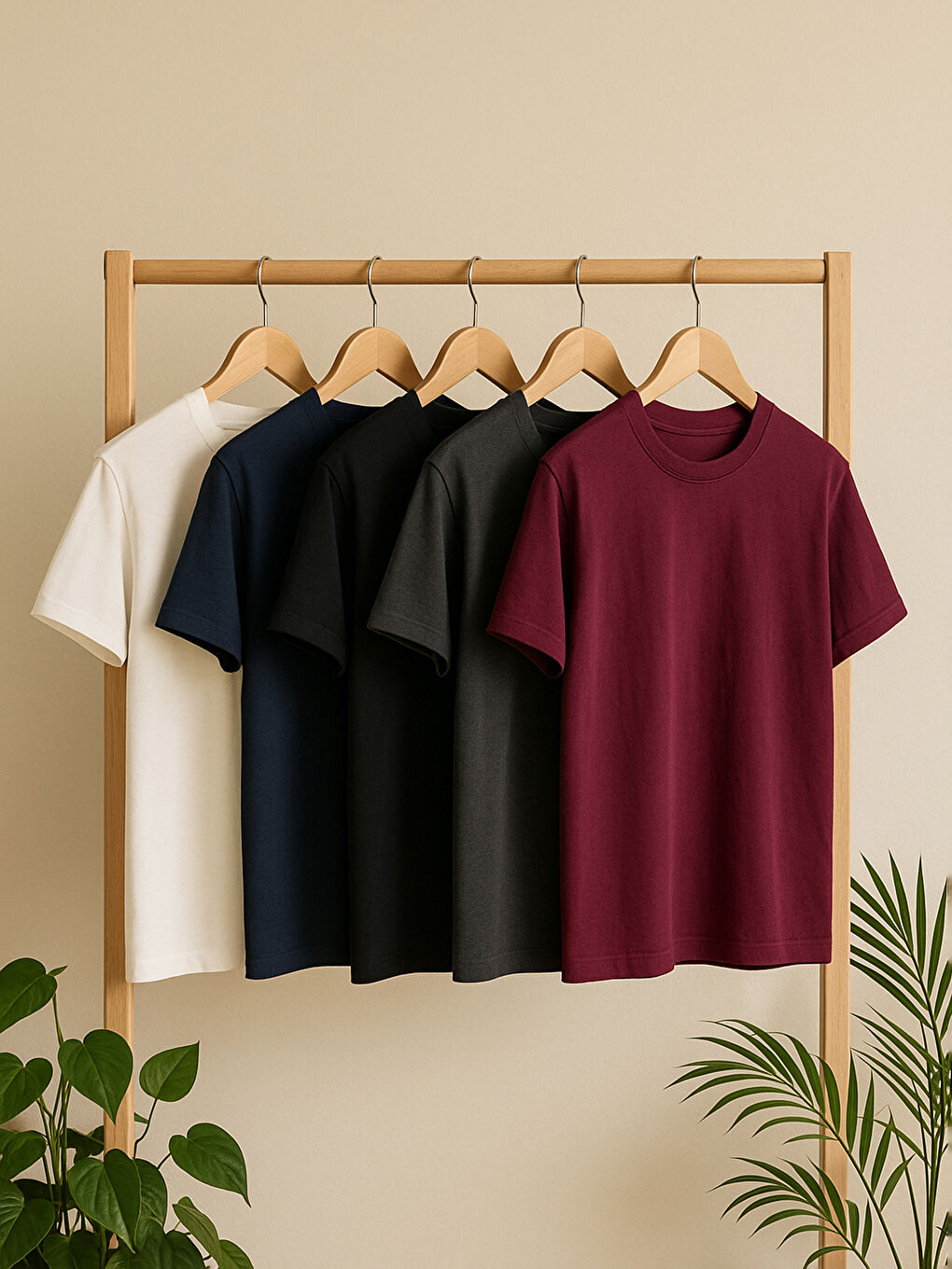 Bordo Bisiklet Yaka Erkek Tişört 5'li Paket