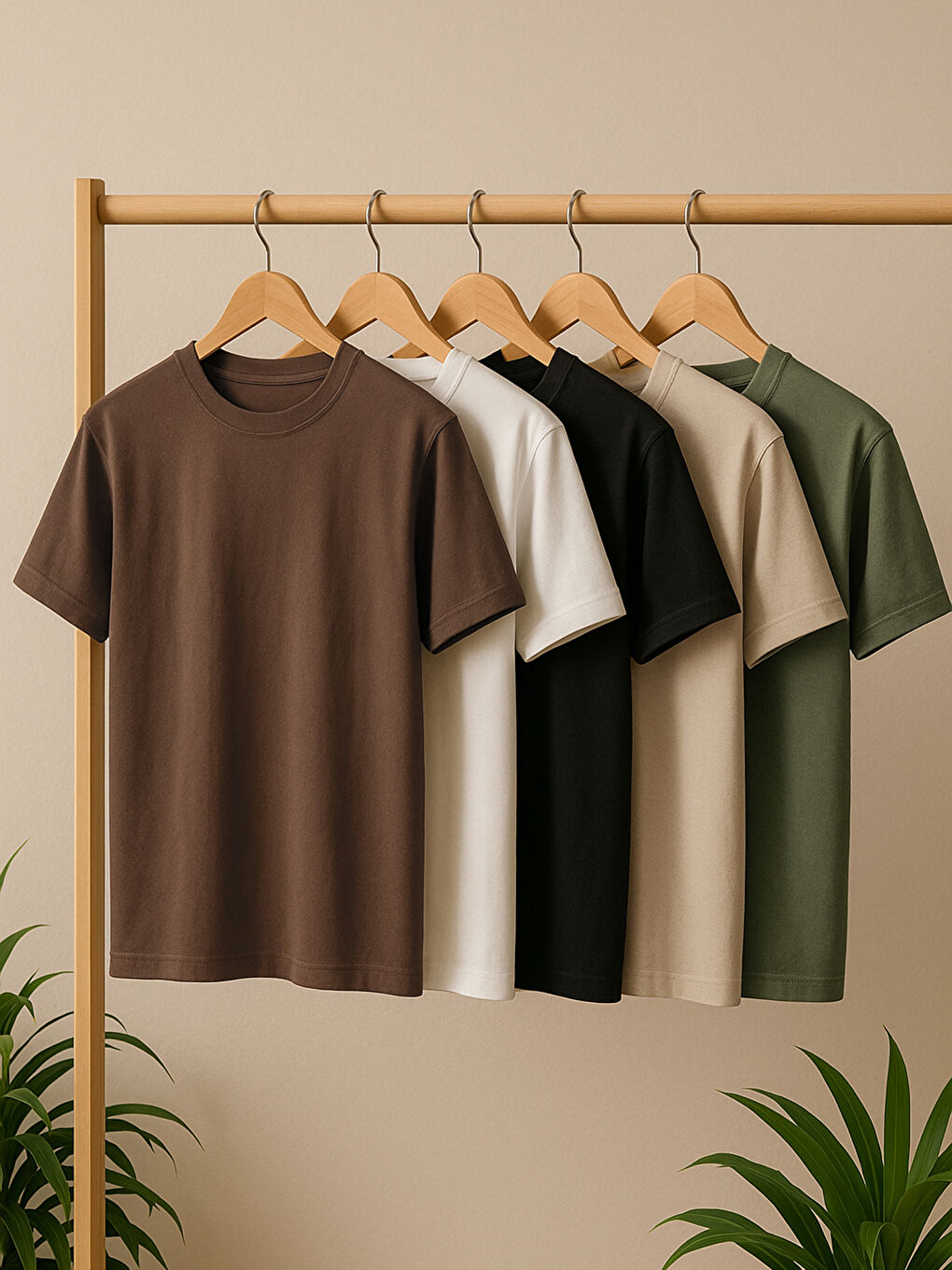 Kahverengi Bisiklet Yaka Erkek Tişört 5'li Paket