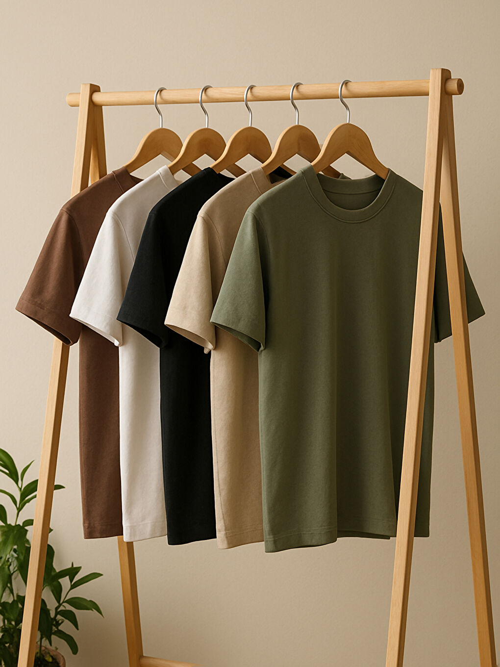 Kahverengi Bisiklet Yaka Erkek Tişört 5'li Paket-1