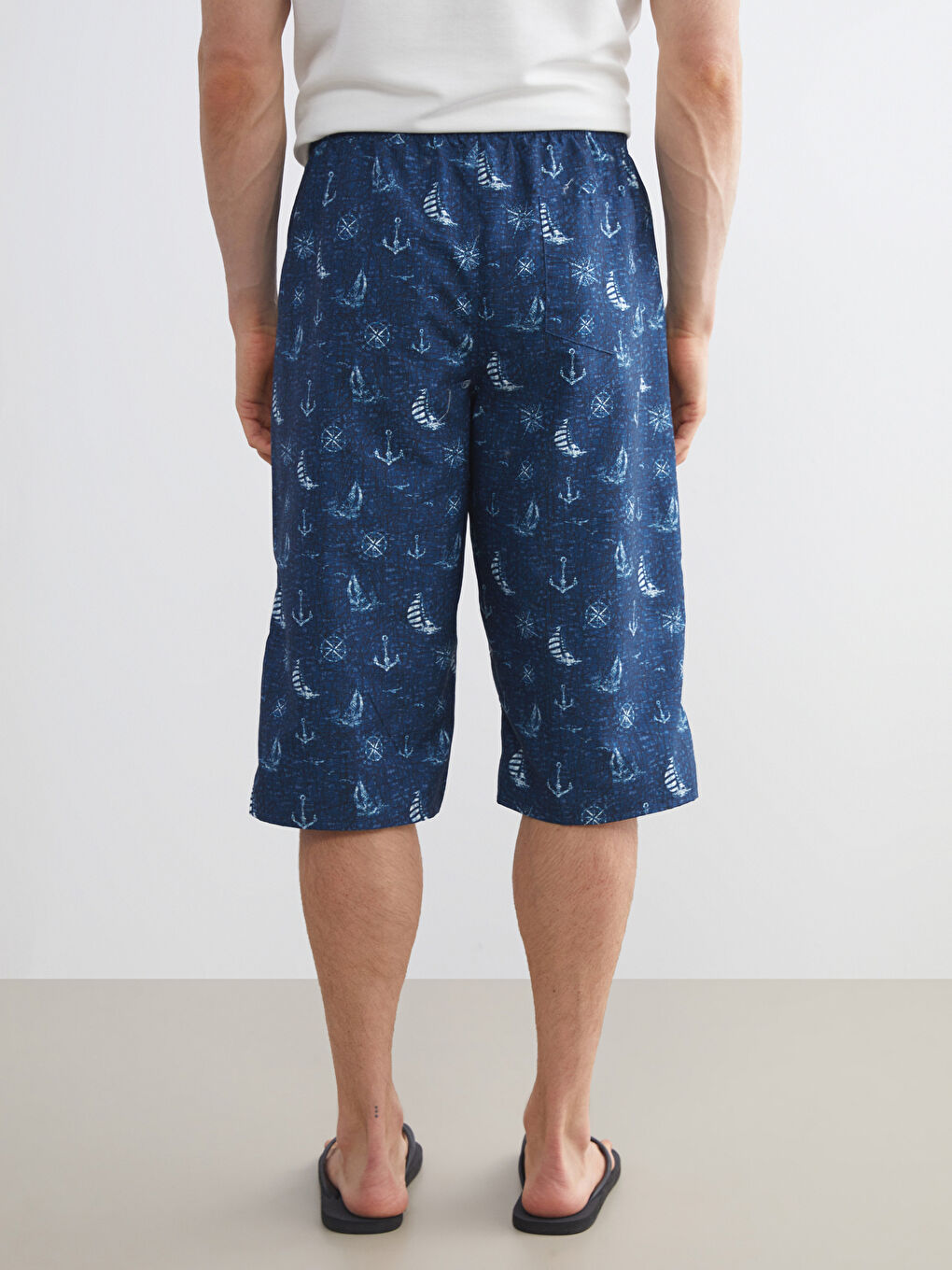 Lacivert Diz Altı Boy Desenli Erkek Deniz Şortu-3