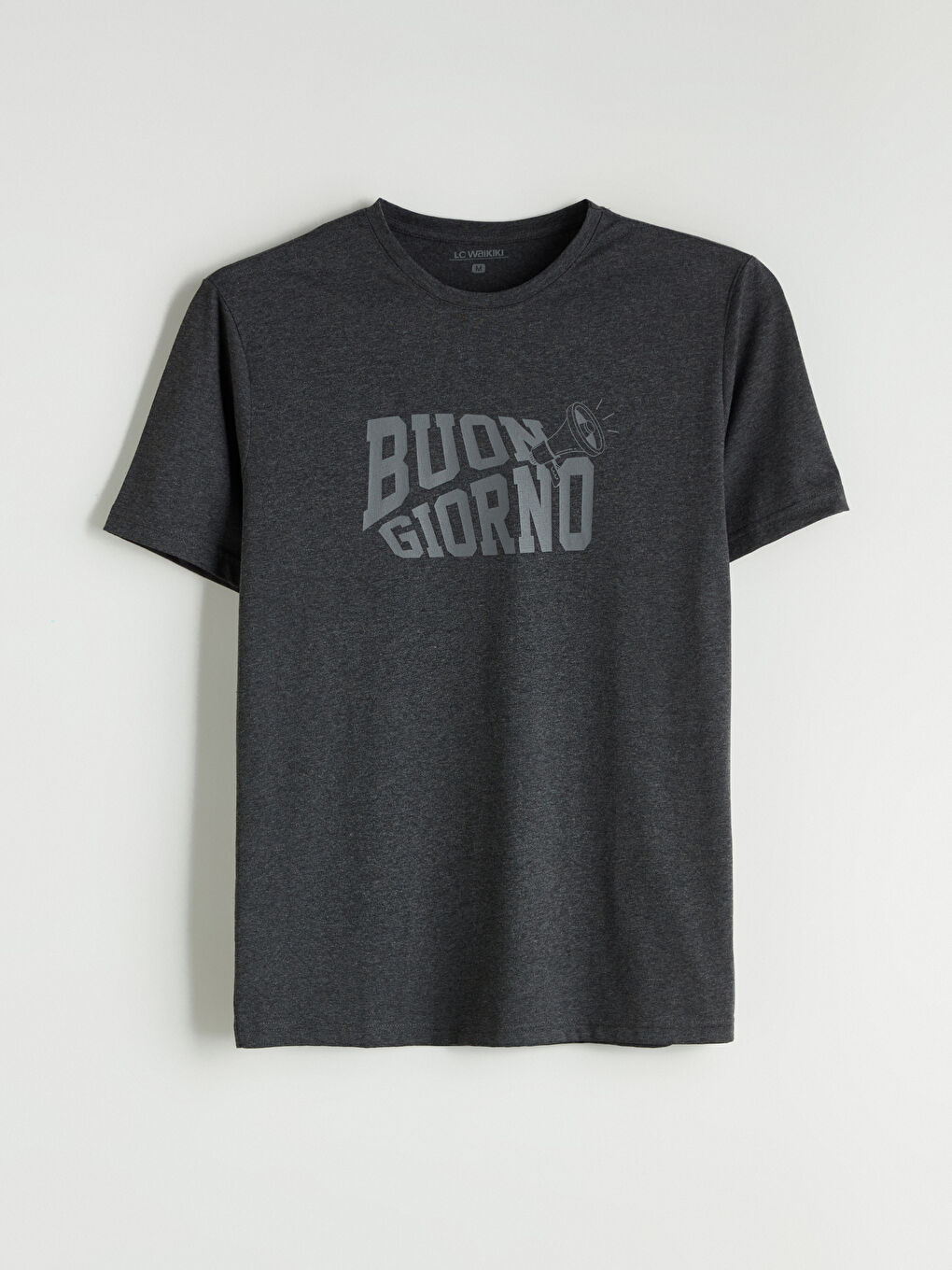 Antrasit Bisiklet Yaka Baskılı Erkek Pijama Üst