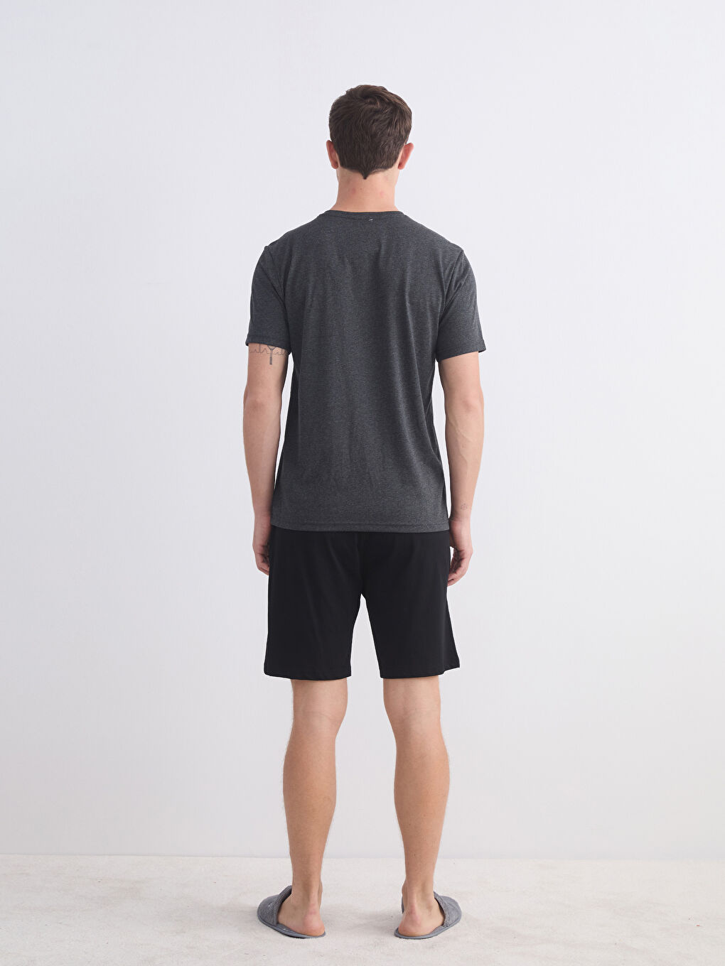 Antrasit Standart Kalıp Erkek Şortlu Pijama Takımı-3