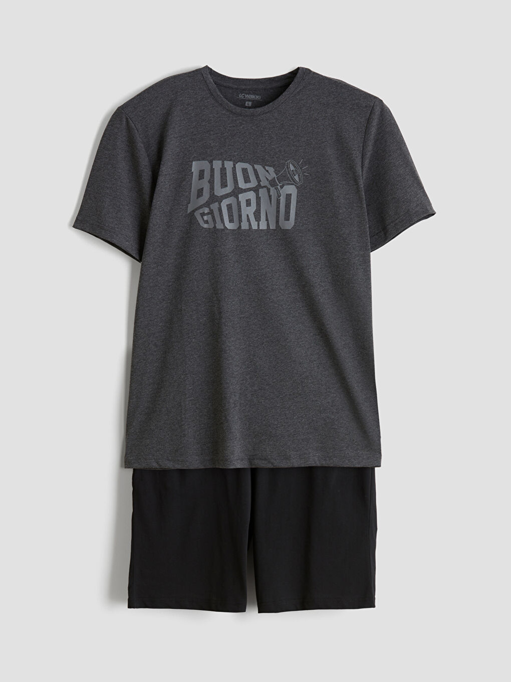 Antrasit Standart Kalıp Erkek Şortlu Pijama Takımı-4