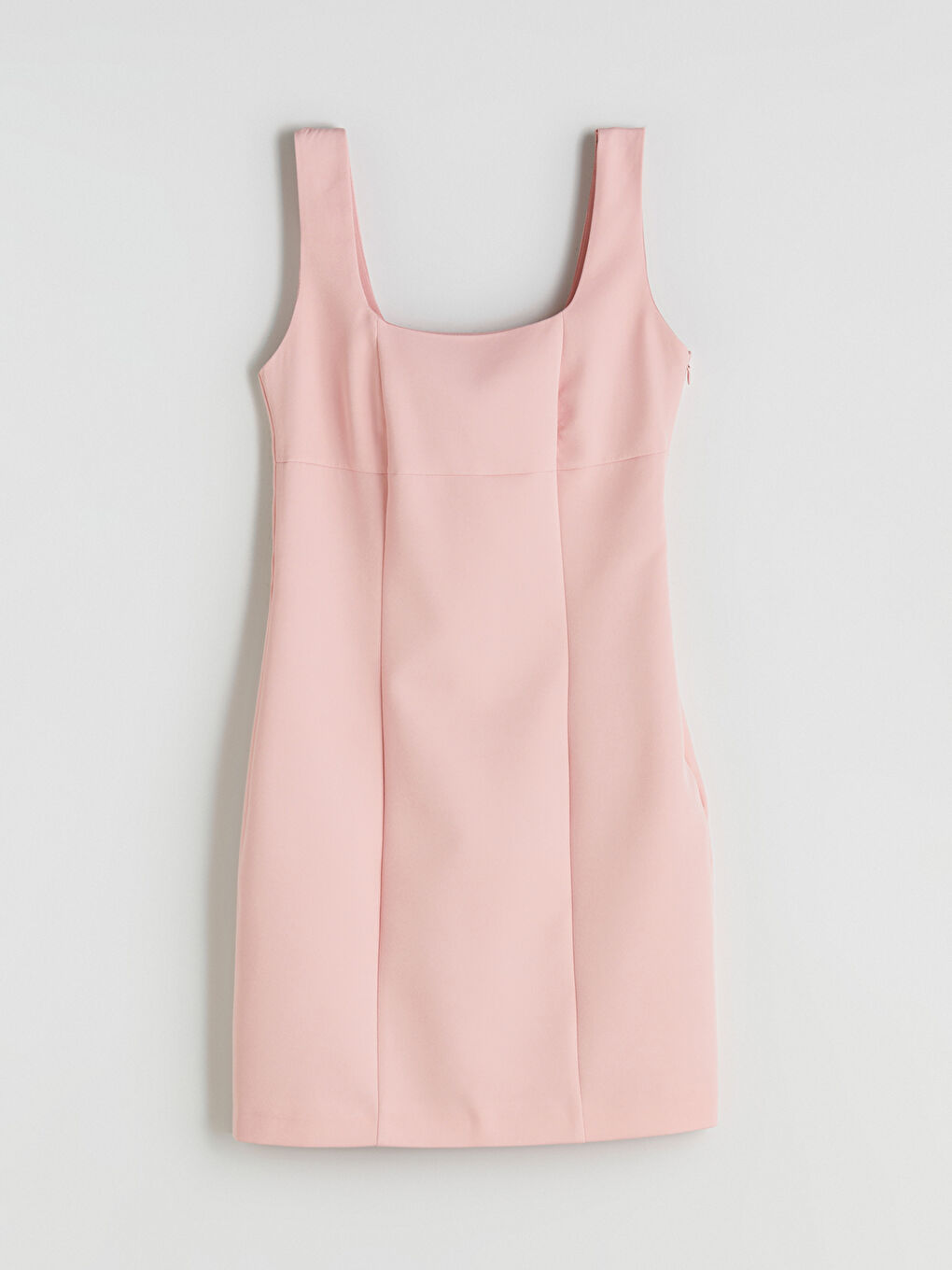 Pembe Kare Yaka Krep Mini Elbise-4