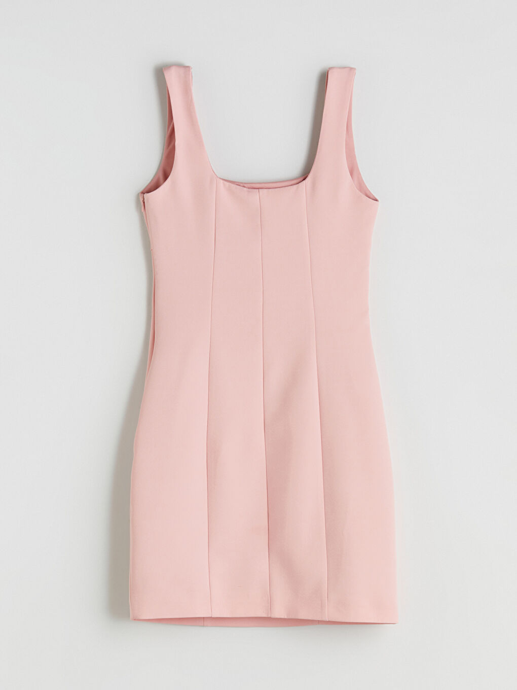 Pembe Kare Yaka Krep Mini Elbise-5