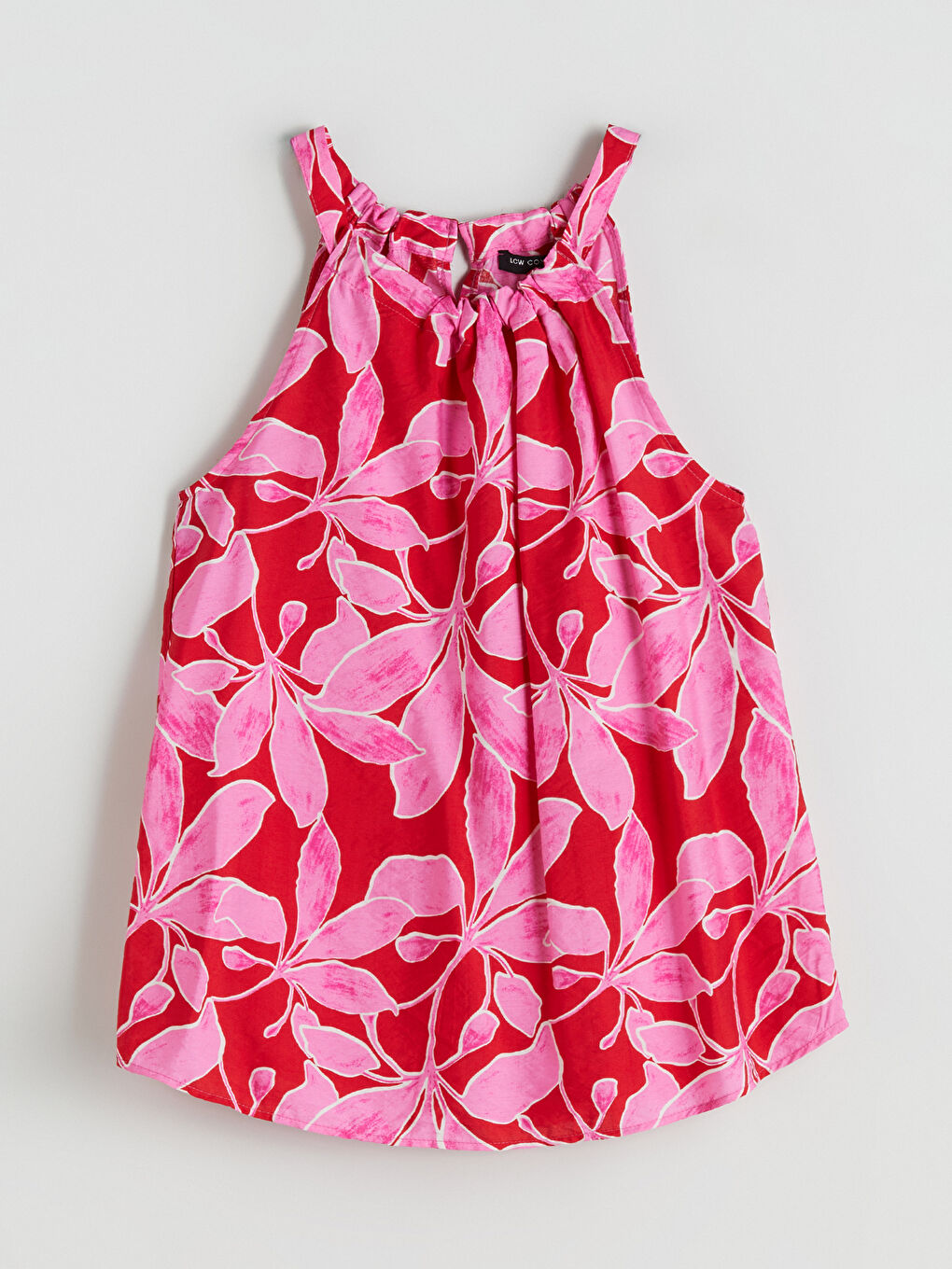 Pembe Halter Yaka Çiçekli Bluz-4