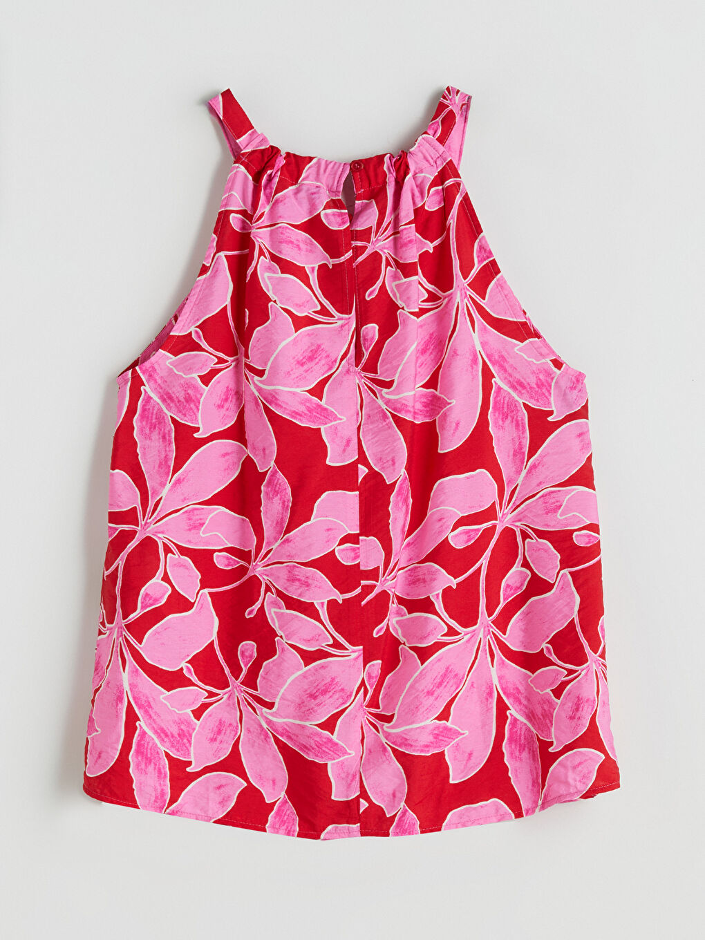 Pembe Halter Yaka Çiçekli Bluz-5