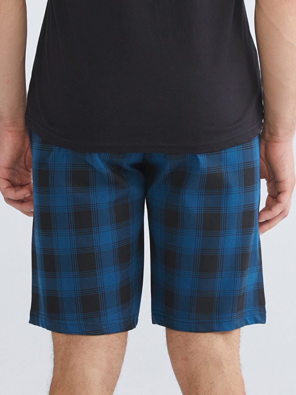 Petrol Standart Kalıp Ekose Erkek Pijama Alt Şort-1