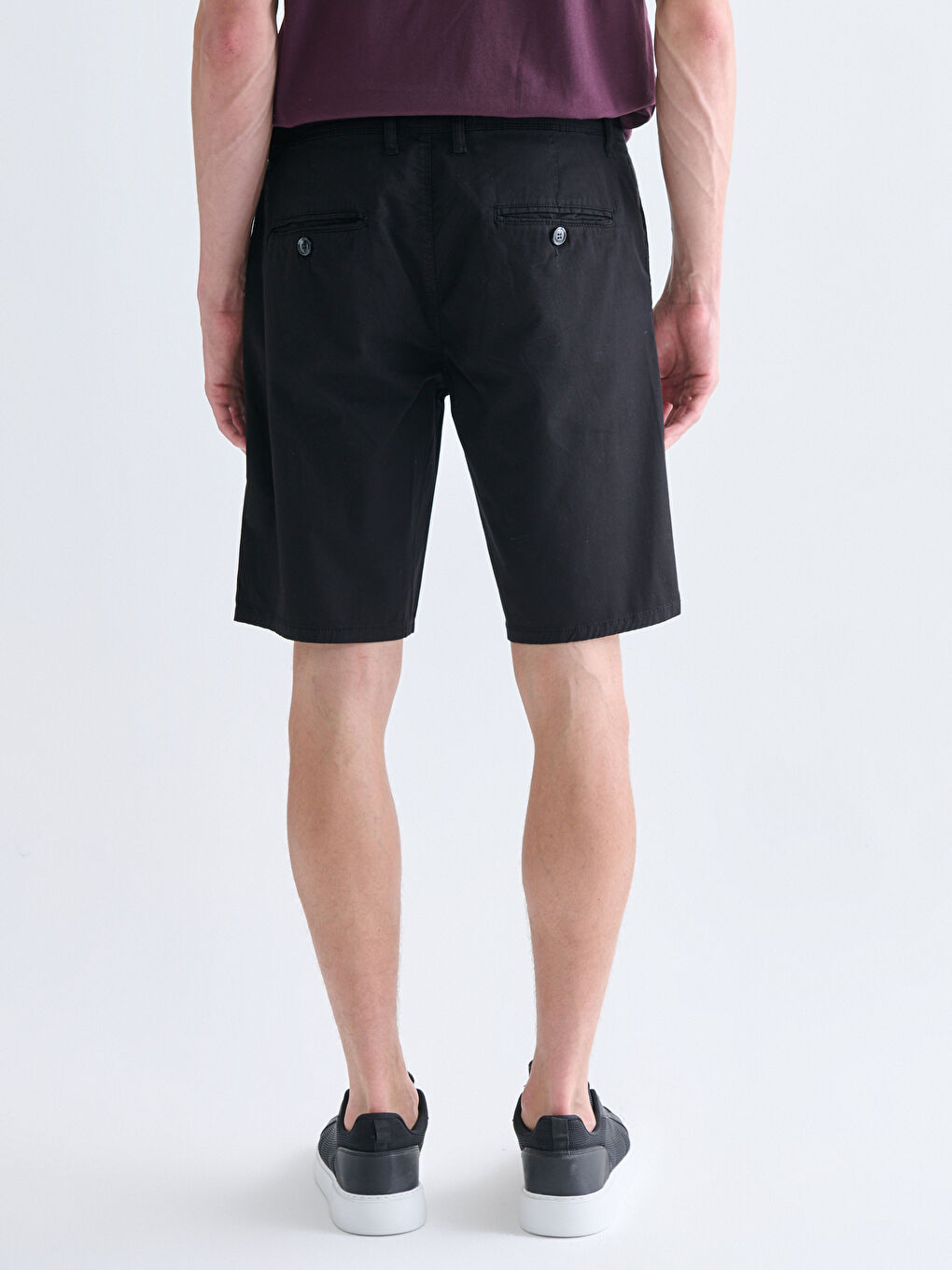 Siyah Slim Fit Gabardin Erkek Şort-3