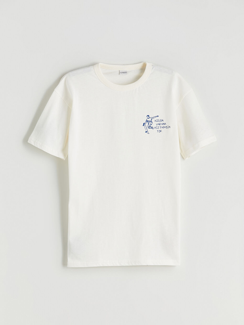 Ekru Bisiklet Yaka Slogan Baskılı Erkek Çocuk Tişört-2
