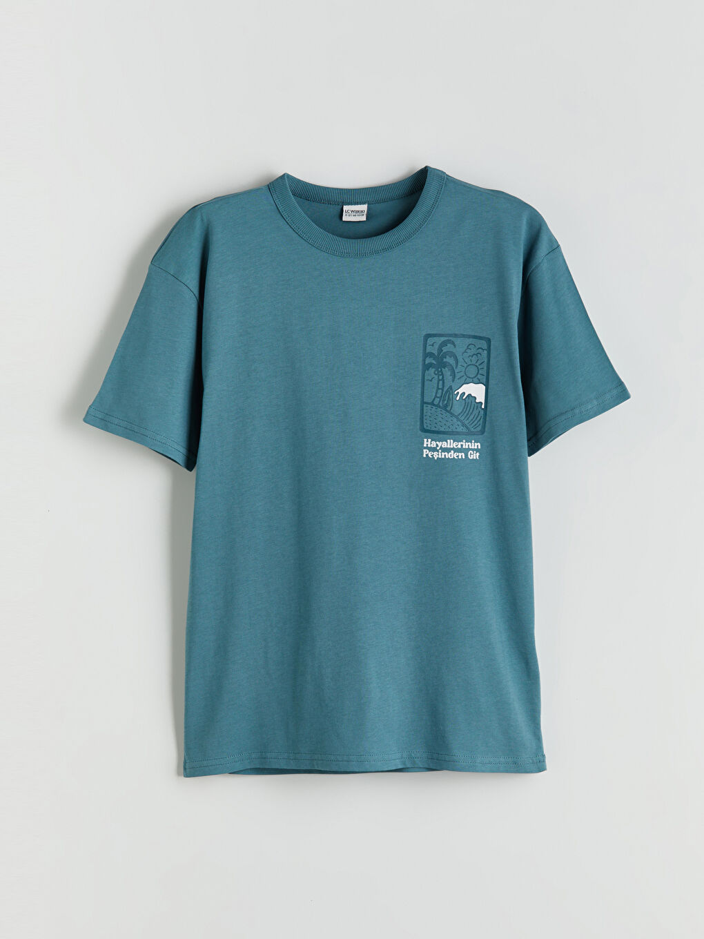 Yeşil Bisiklet Yaka Slogan Baskılı Erkek Çocuk Tişört-2