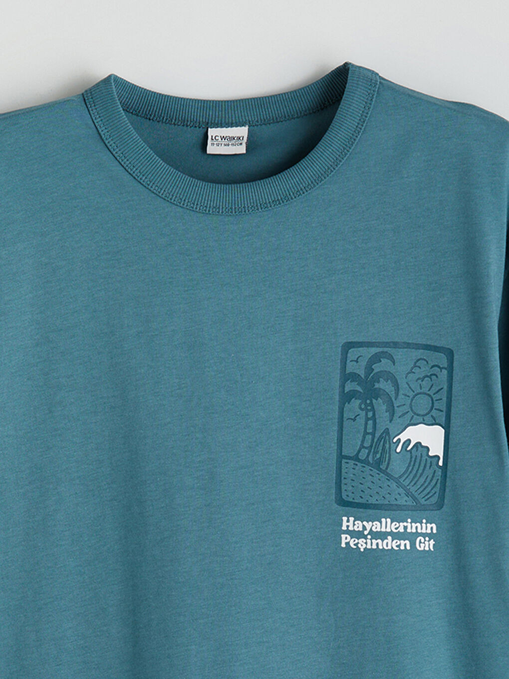 Yeşil Bisiklet Yaka Slogan Baskılı Erkek Çocuk Tişört-3